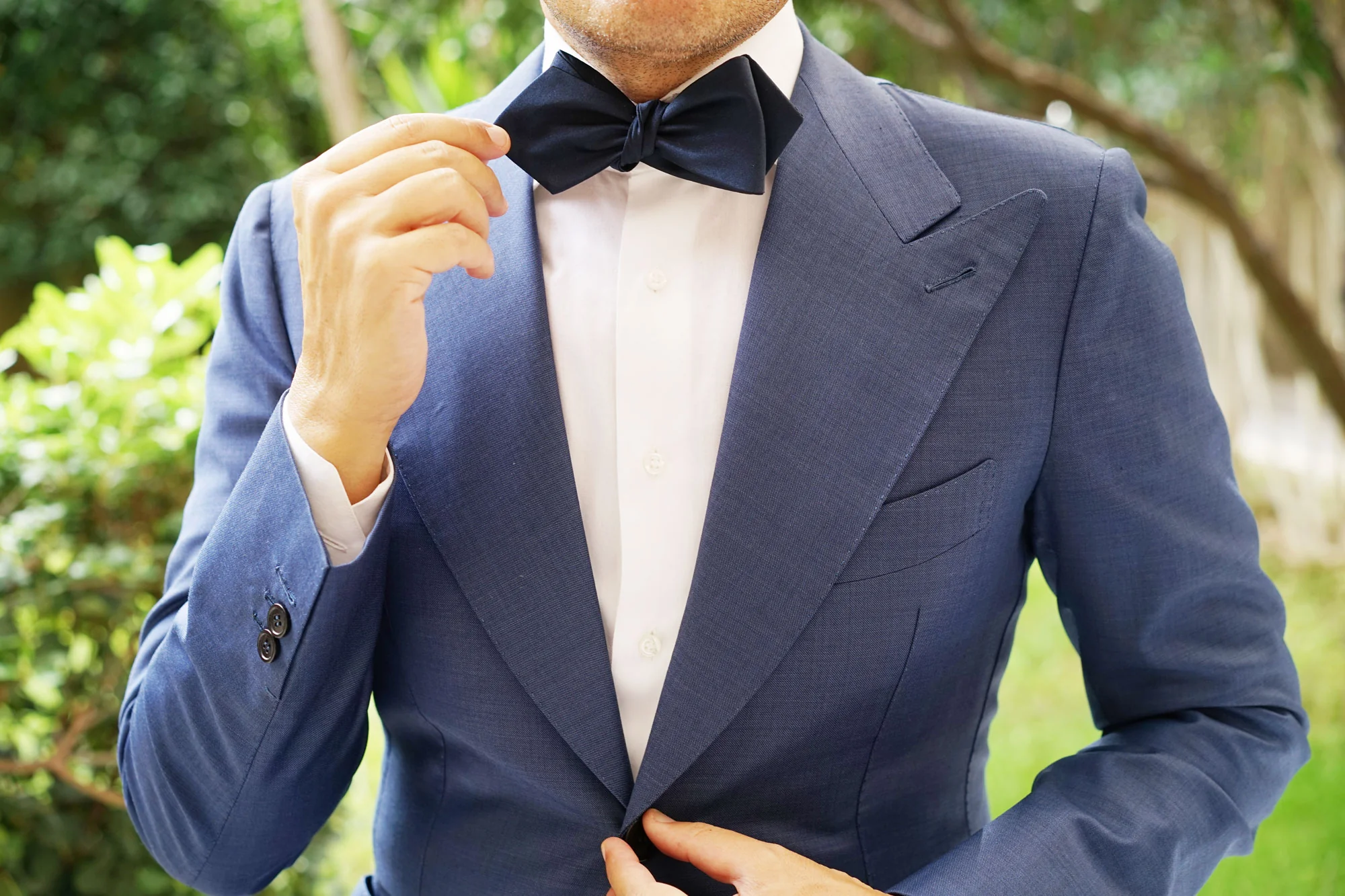 Navy Blue Self Tie Diamond Tip Bow Tie - Image 7