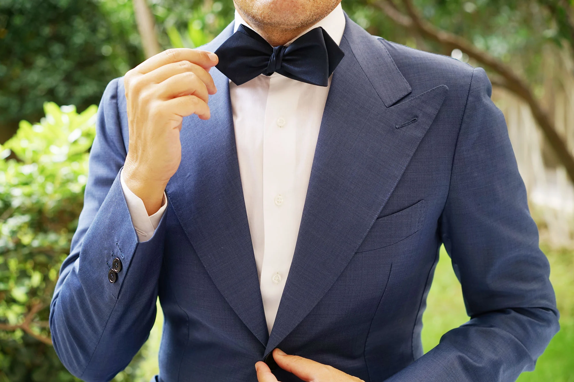 Navy Blue Self Tie Diamond Tip Bow Tie - Image 8