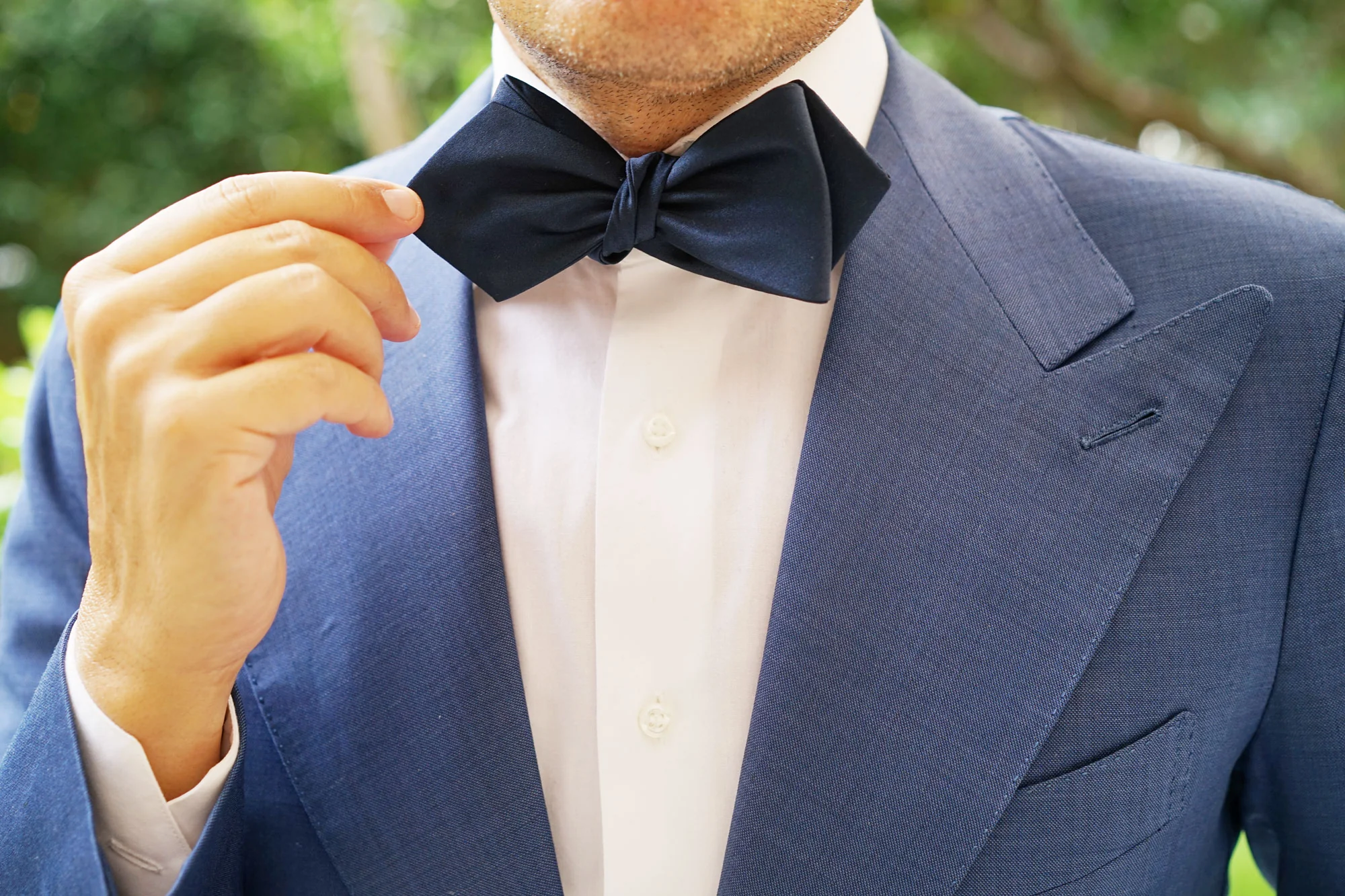 Navy Blue Self Tie Diamond Tip Bow Tie - Image 9