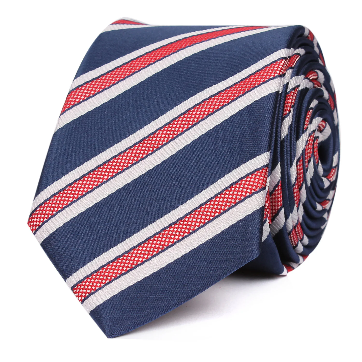 Navy Blue Skinny Tie with Red Stripes - Image 2