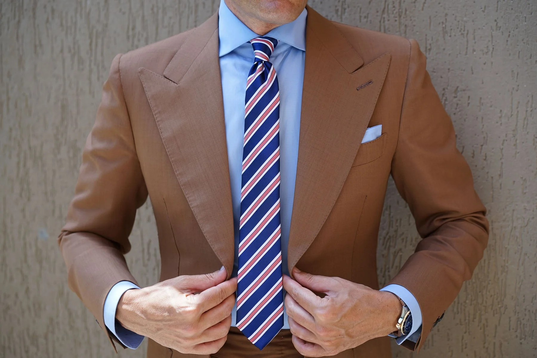 Navy Blue Skinny Tie with Red Stripes - Image 7