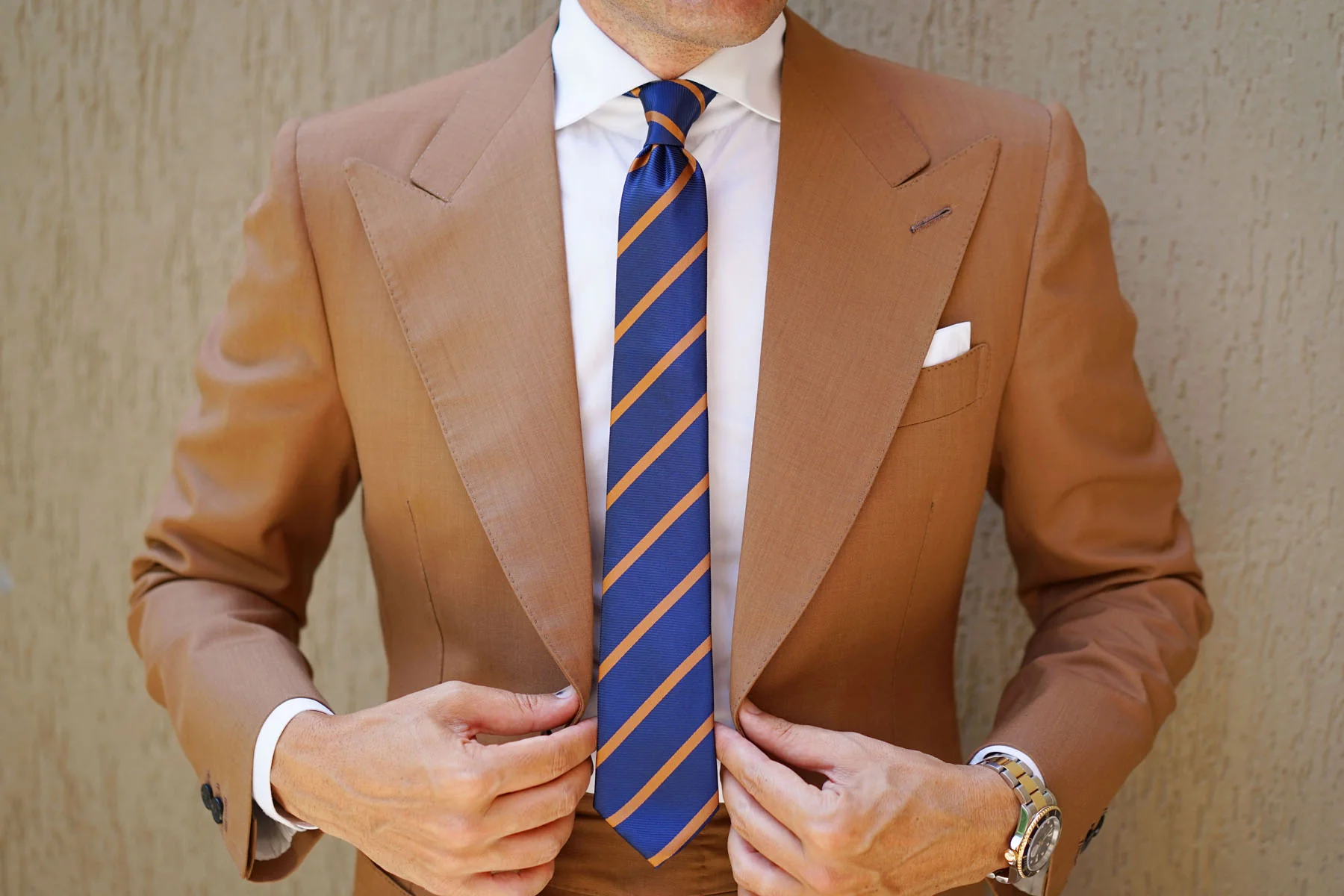 Navy Blue Skinny Tie with Striped Brown - Image 12