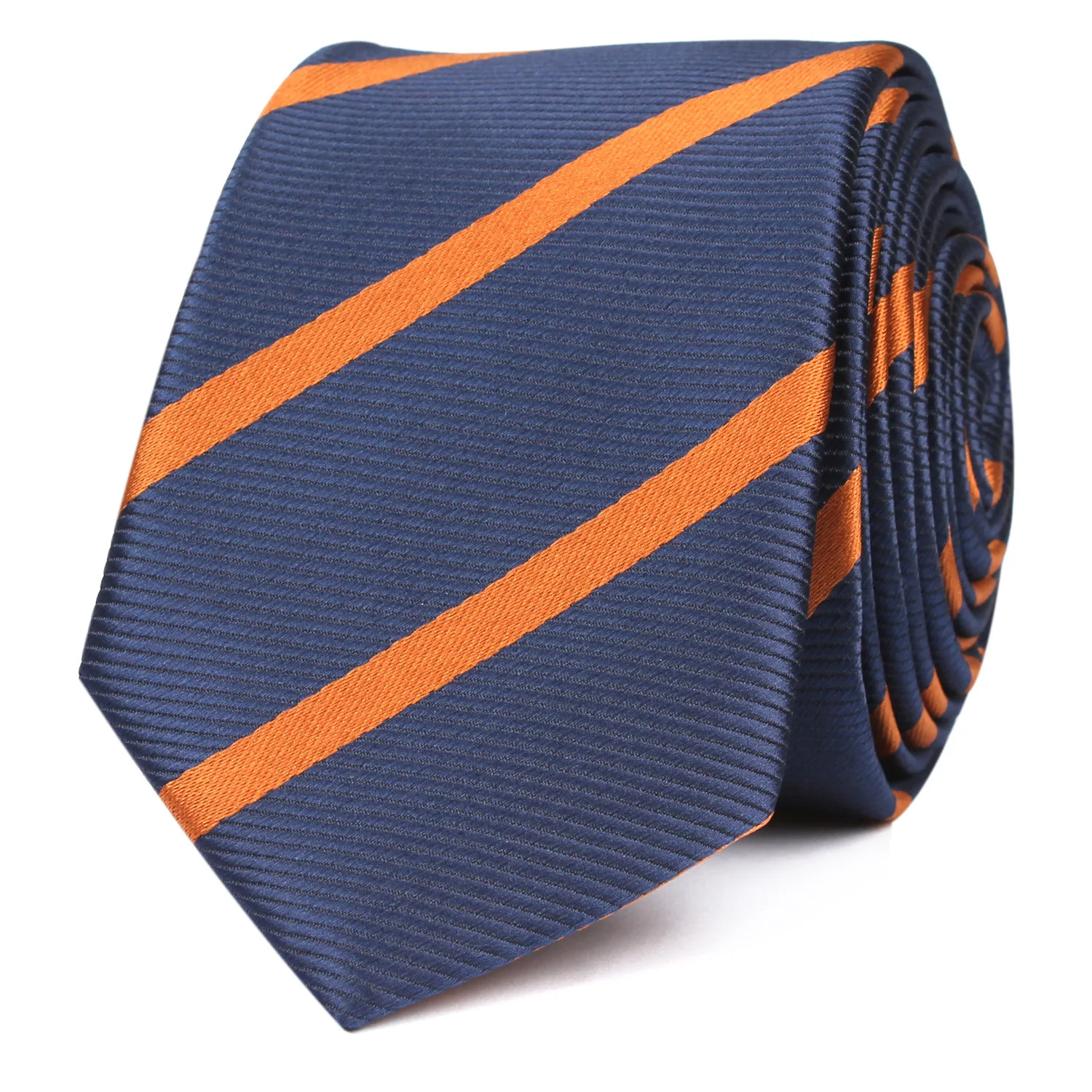 Navy Blue Skinny Tie with Striped Brown - Image 2