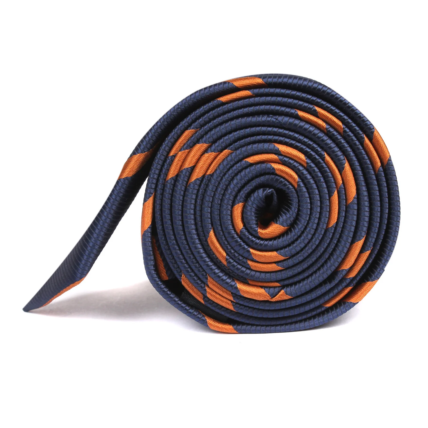 Navy Blue Skinny Tie with Striped Brown - Image 3