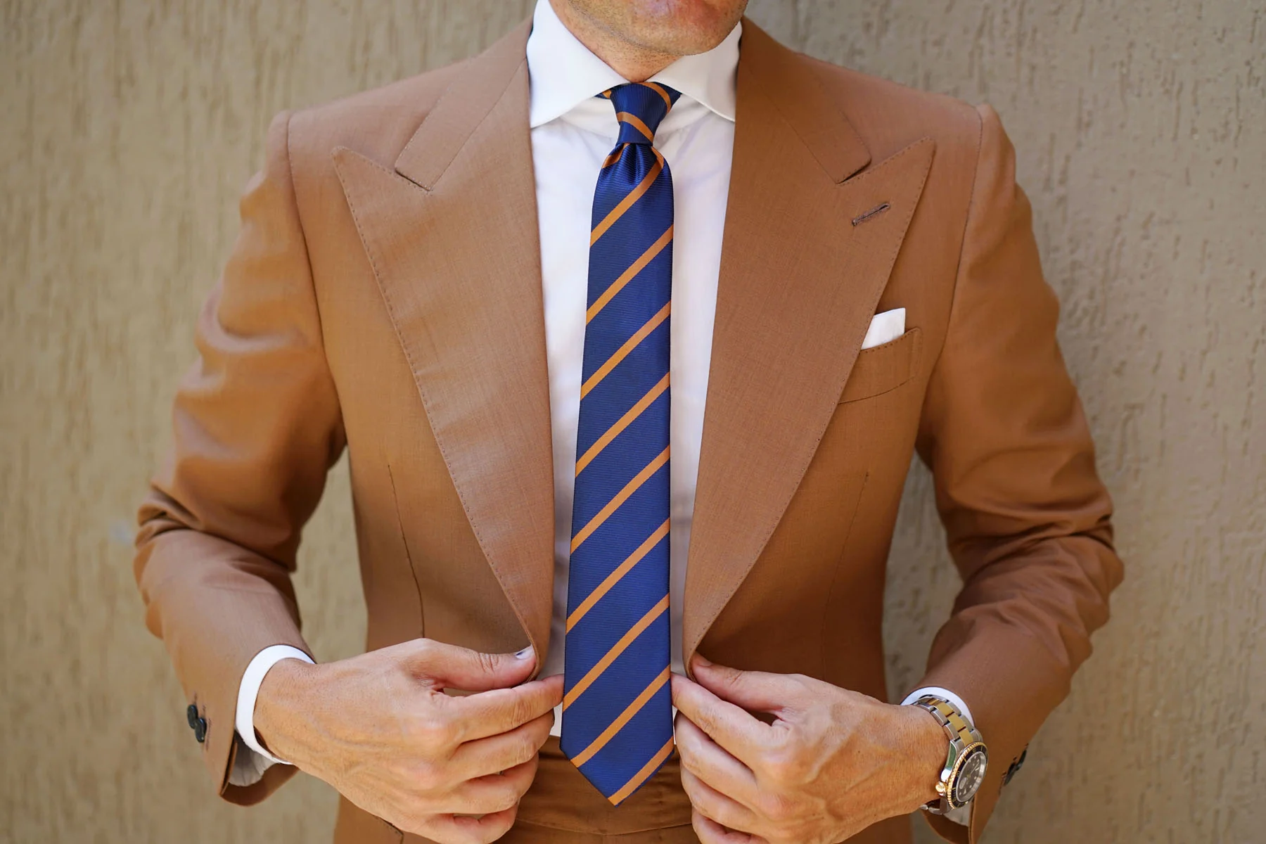 Navy Blue Skinny Tie with Striped Brown - Image 5