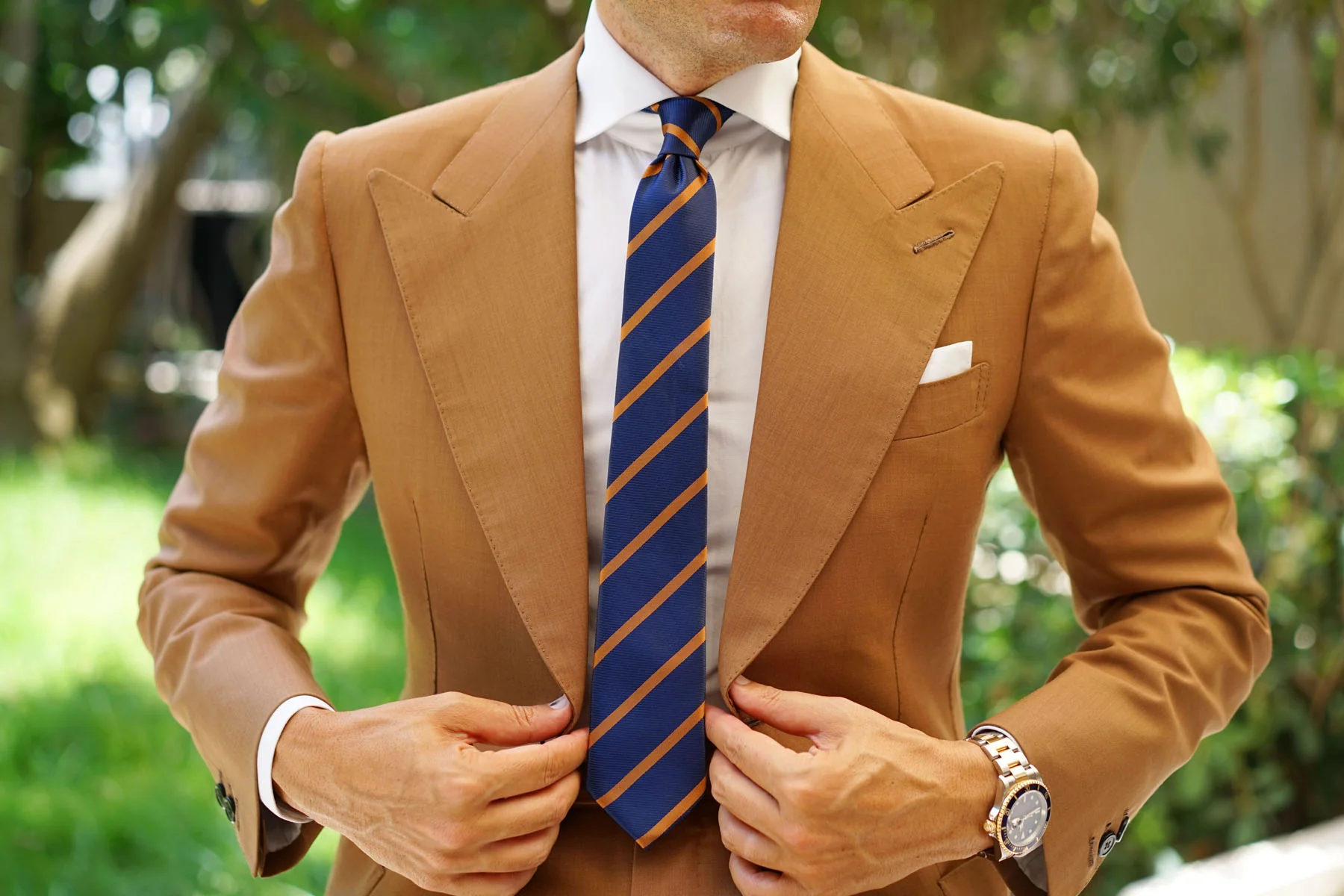 Navy Blue Skinny Tie with Striped Brown - Image 9