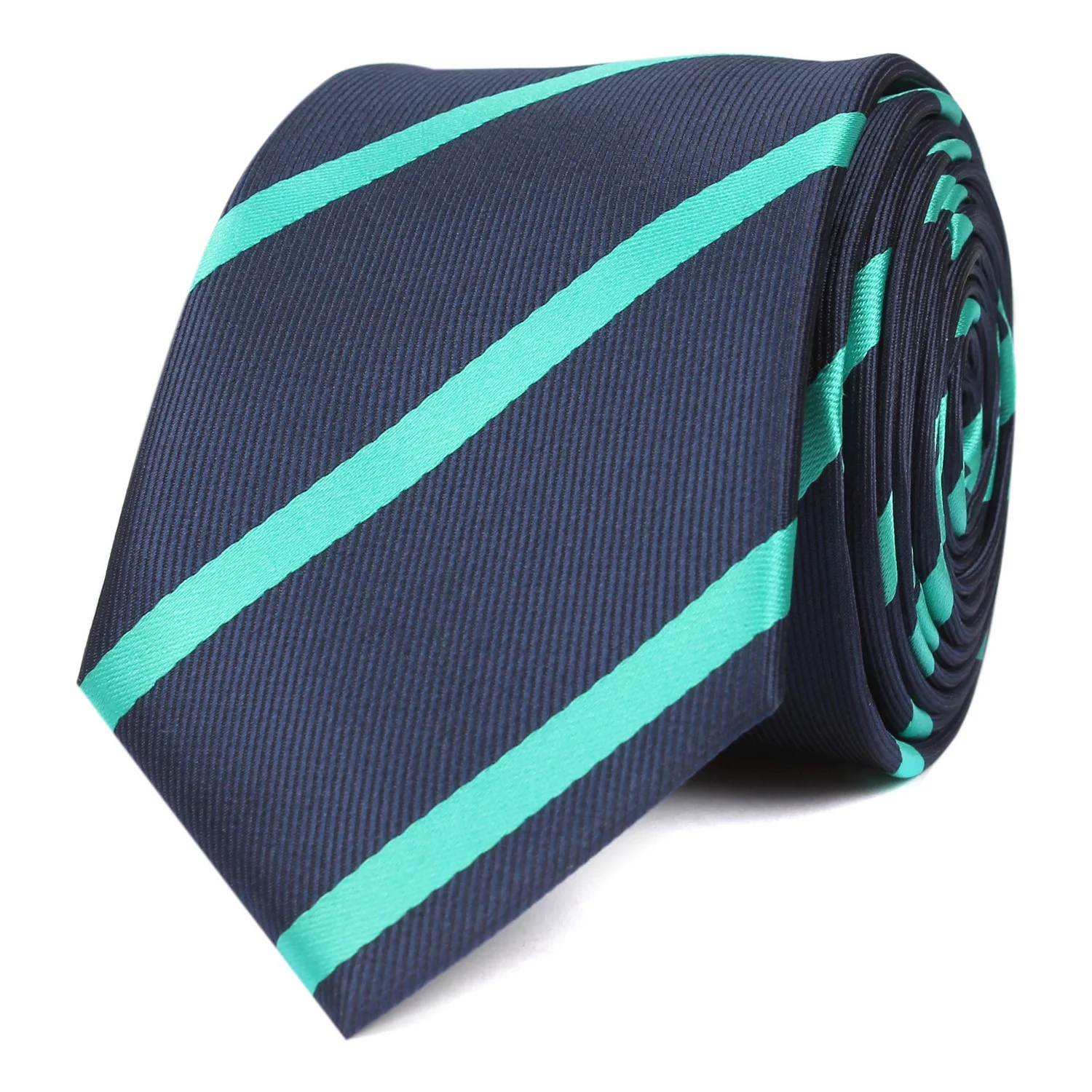 Navy Blue Skinny Tie with Striped Light Blue - Image 2