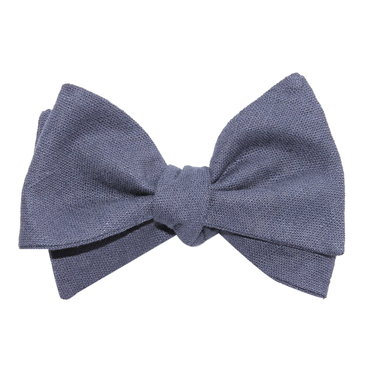 Navy Blue Slub Linen Self Tie Bow Tie - Image 4