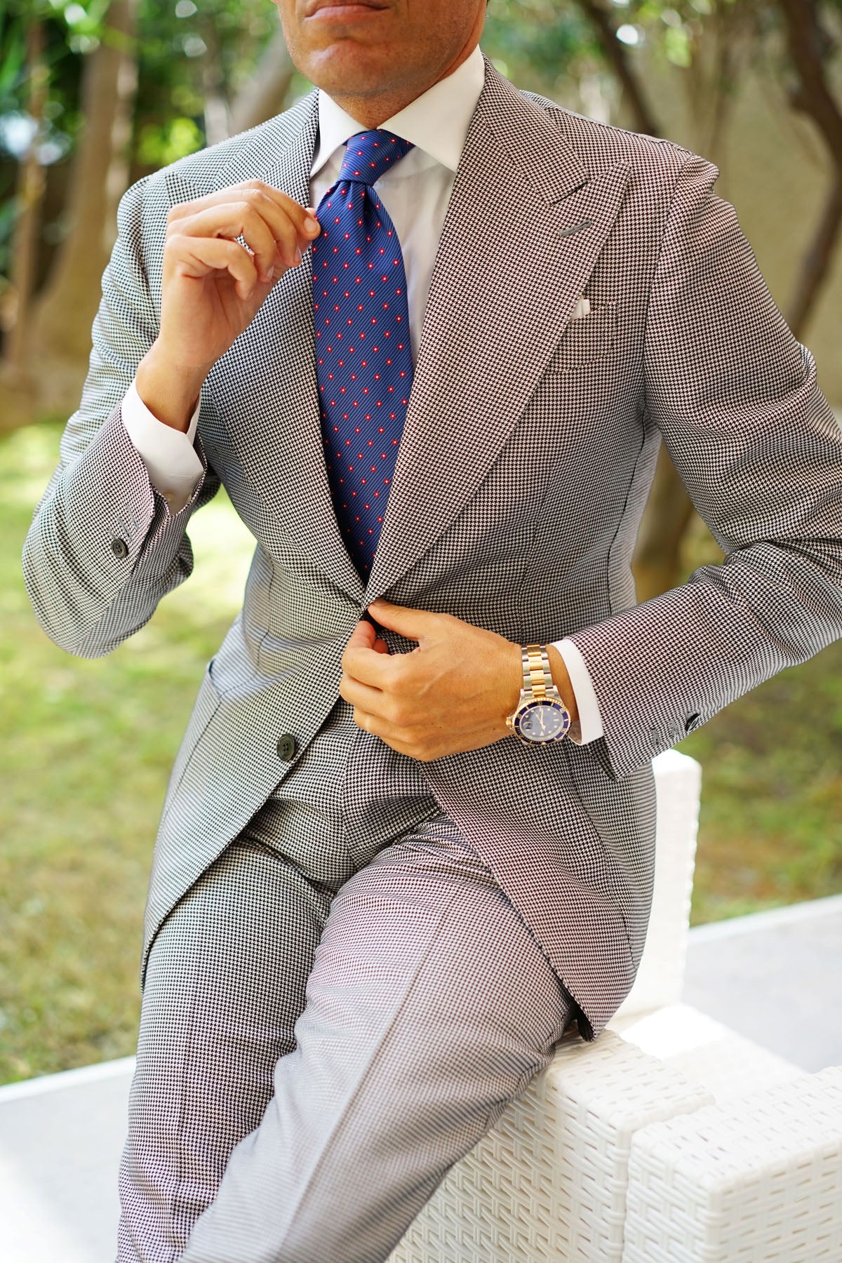 Navy Blue Tie with Red Pattern - Image 12