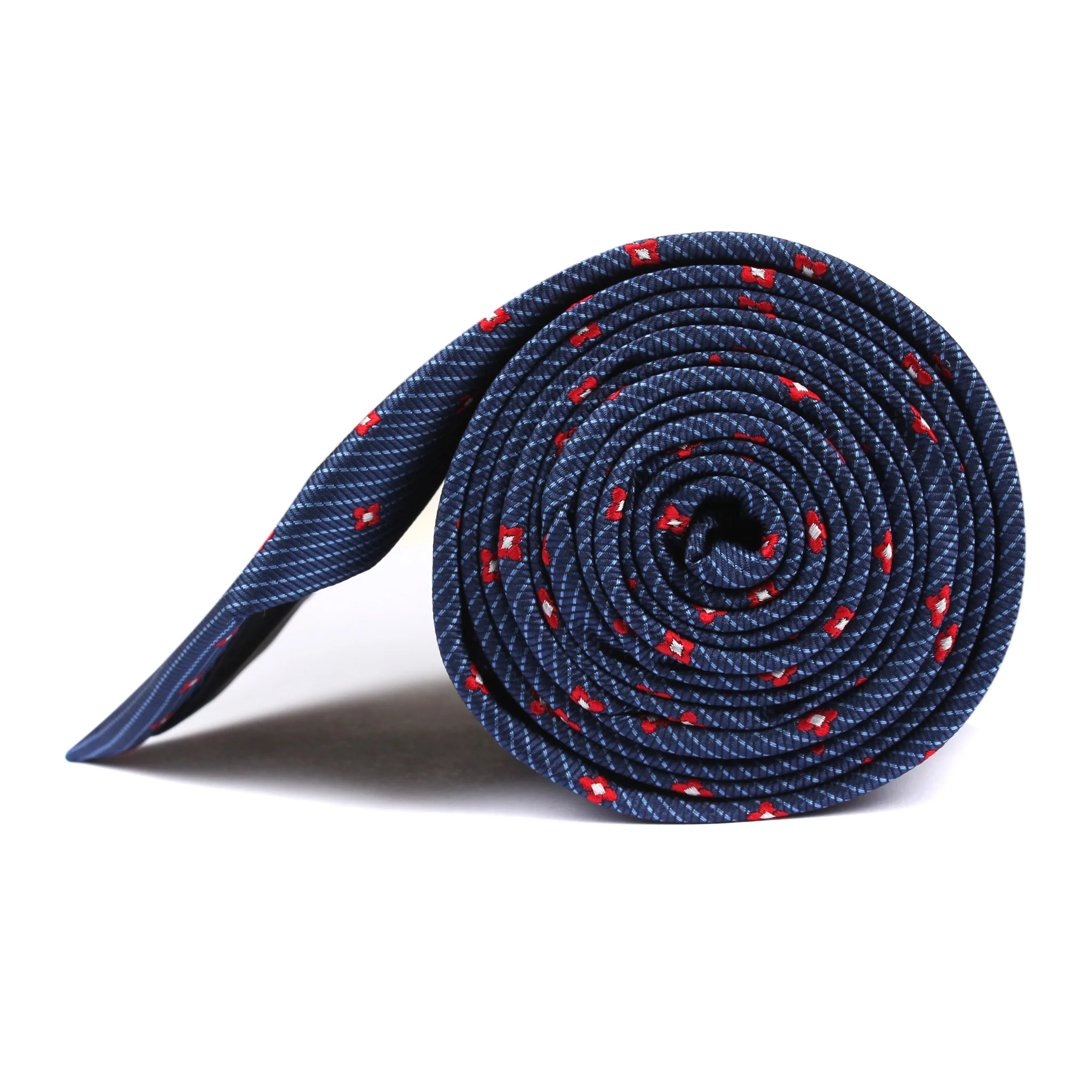 Navy Blue Tie with Red Pattern - Image 4
