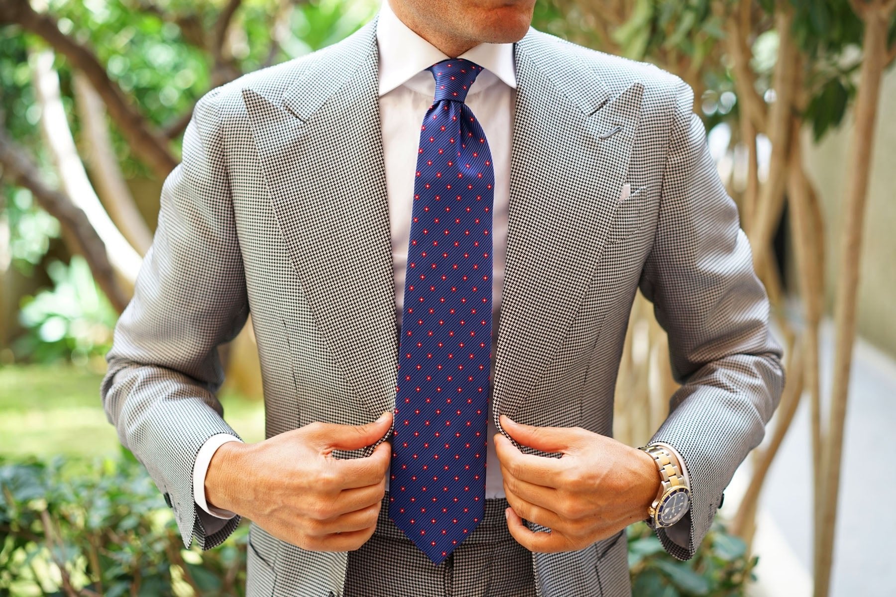 Navy Blue Tie with Red Pattern - Image 6