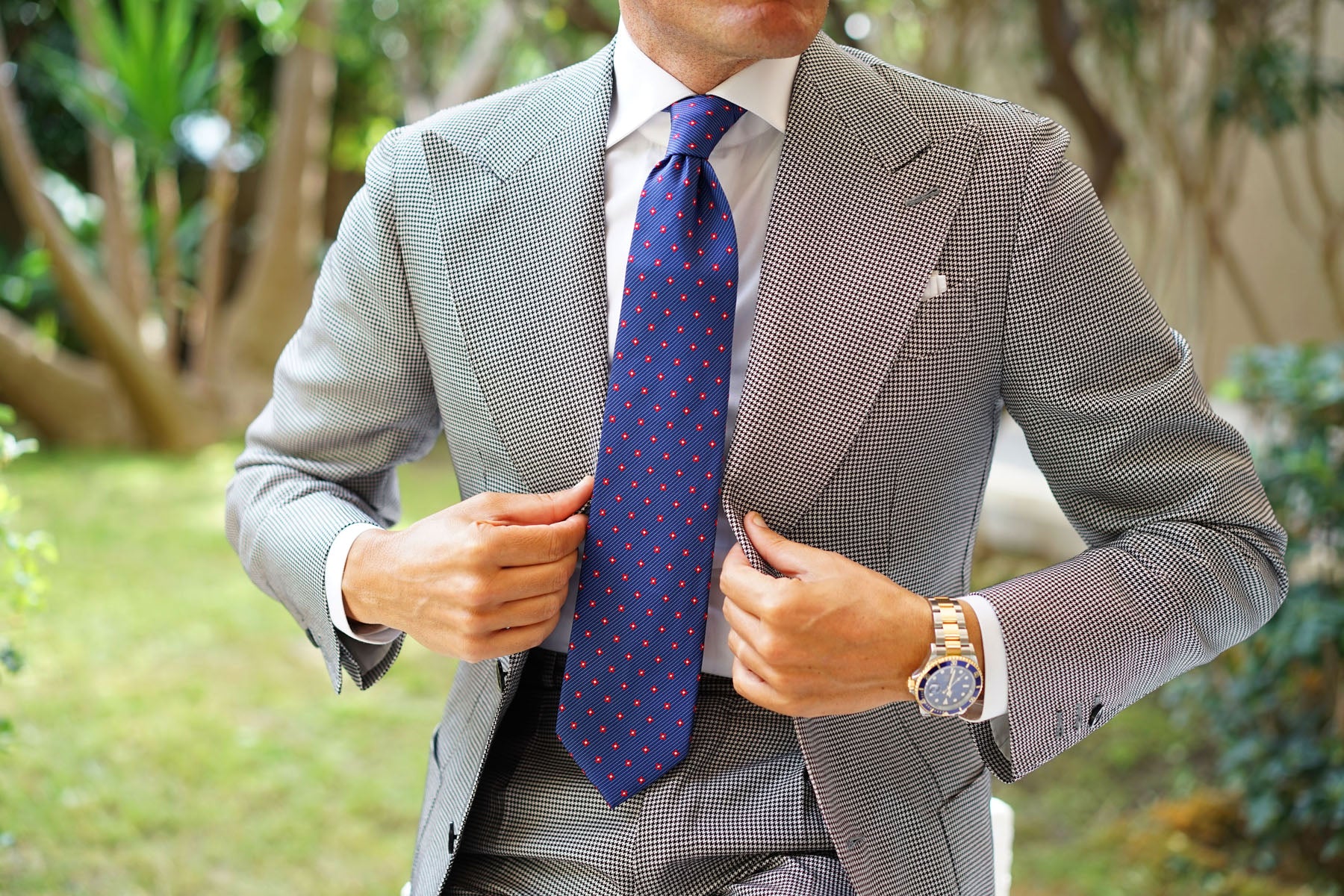 Navy Blue Tie with Red Pattern - Image 8