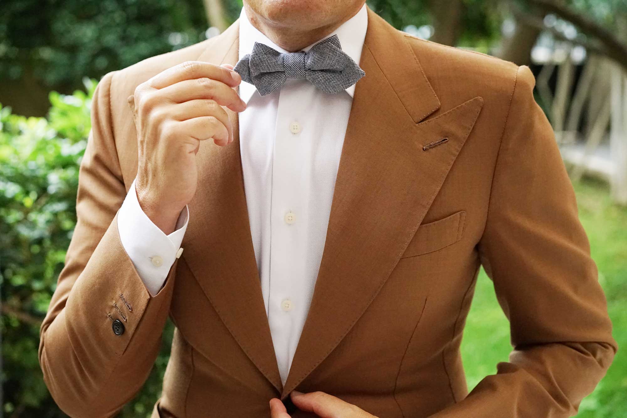 Navy Blue Tweed Linen Stitching Diamond Bow Tie - Image 7
