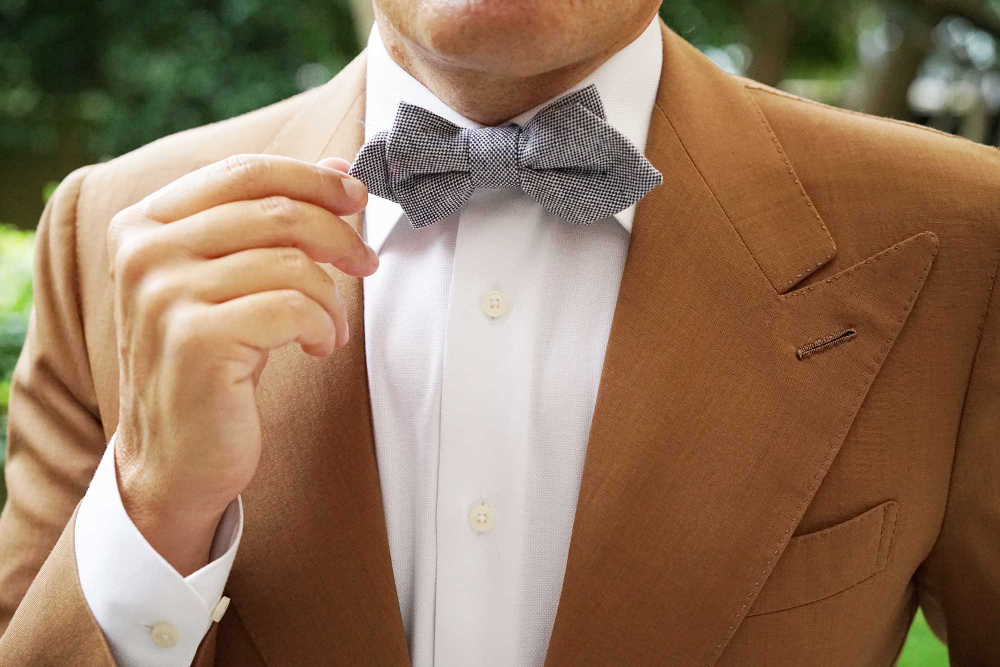 Navy Blue Tweed Linen Stitching Diamond Bow Tie - Image 9