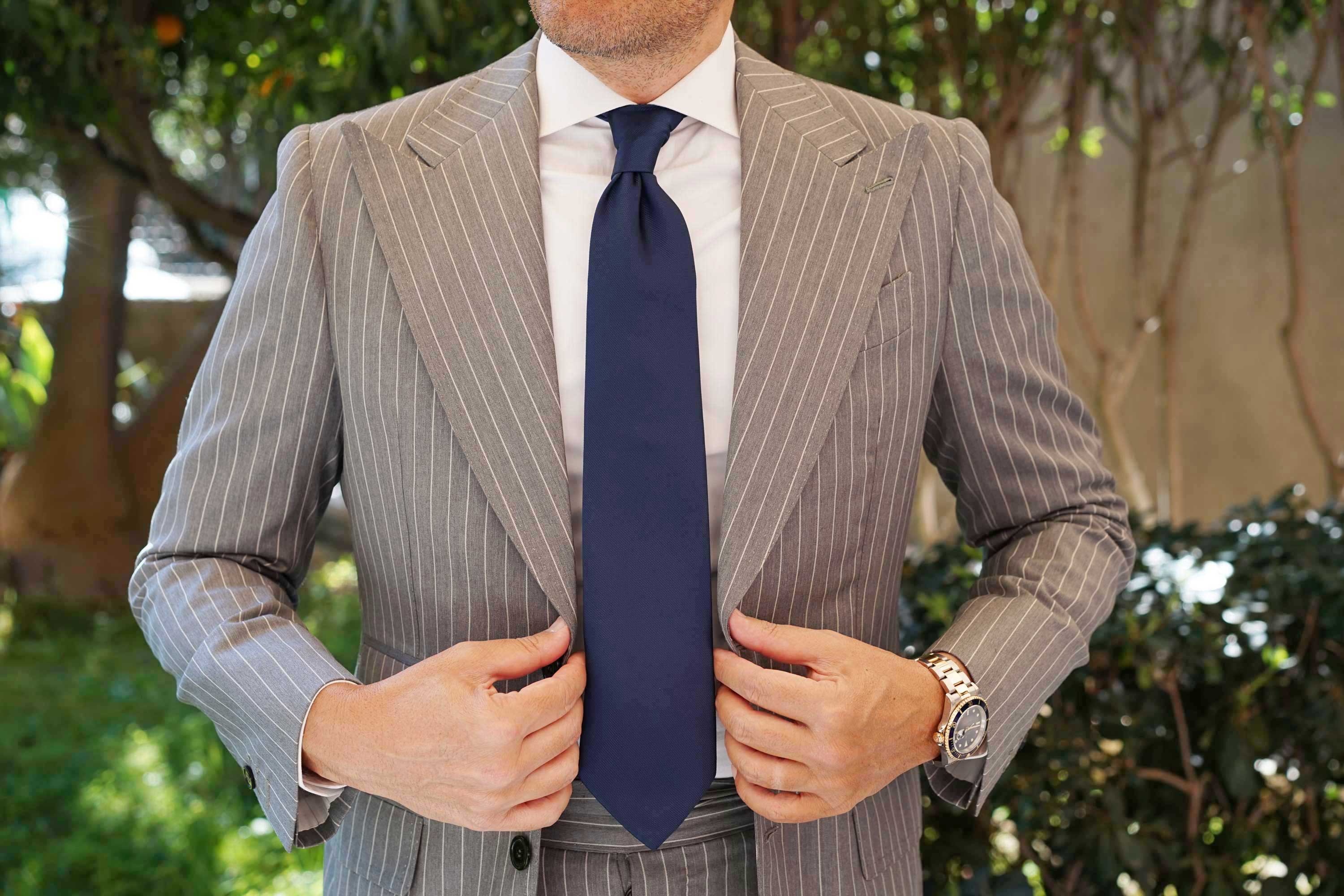 Navy Blue Weave Necktie - Image 7