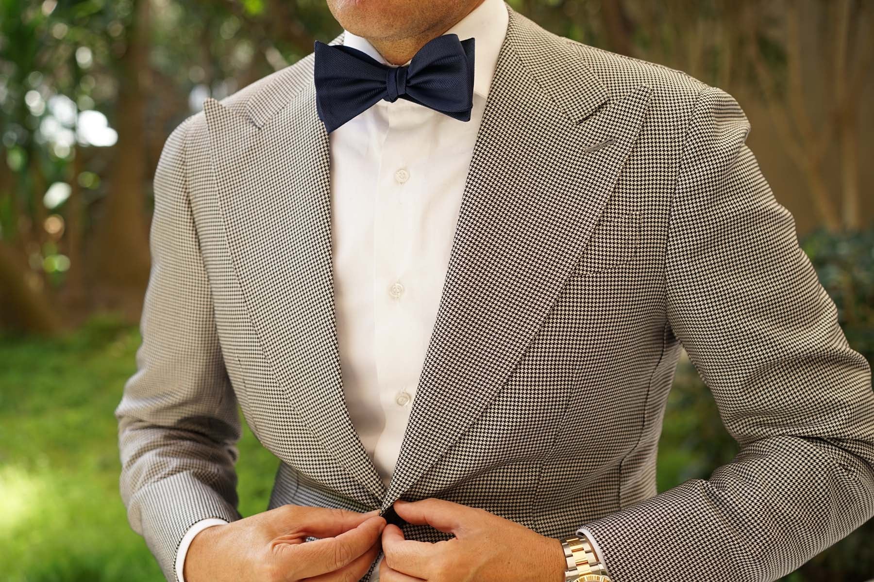 Navy Blue Weave Self Bow Tie - Image 4
