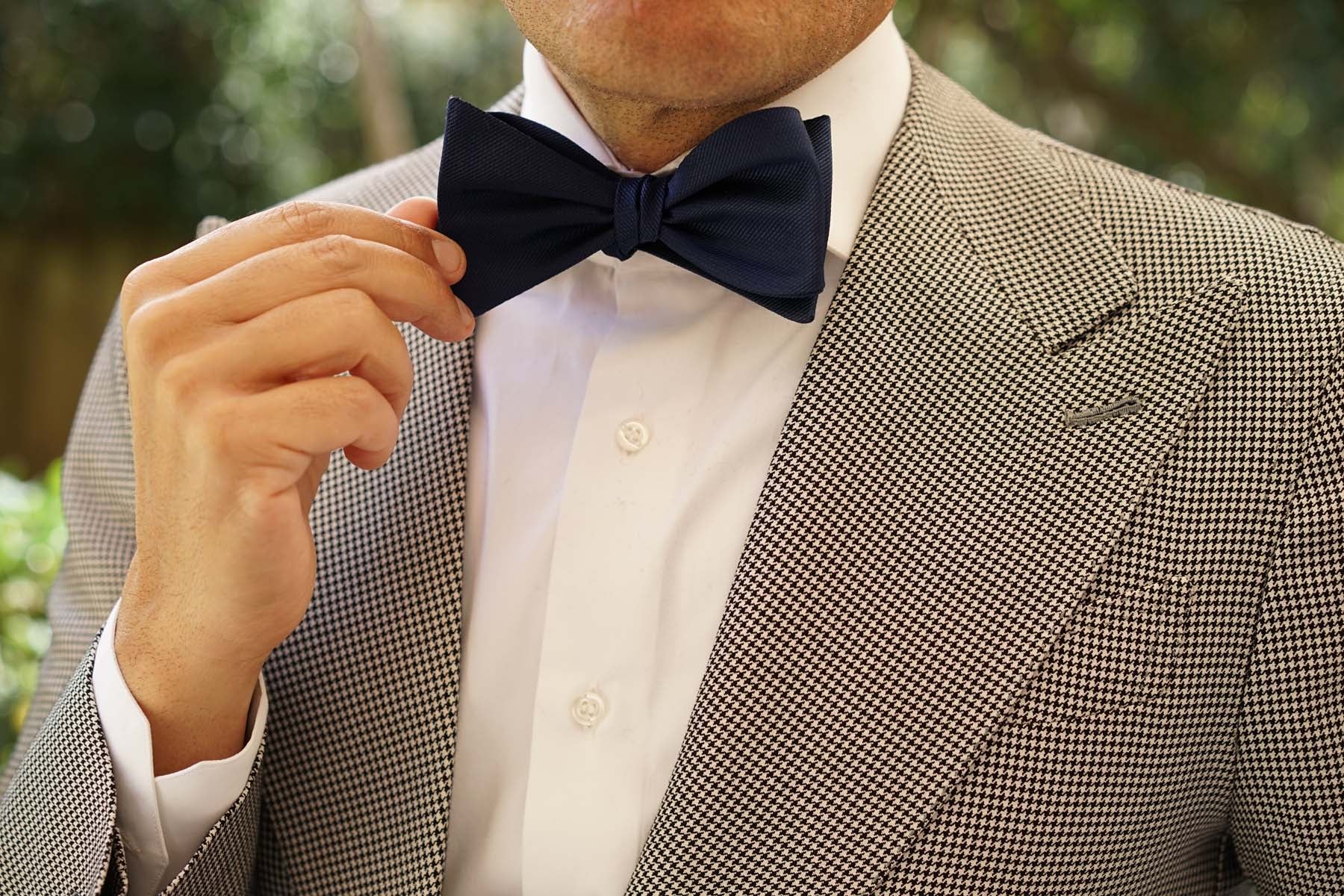 Navy Blue Weave Self Bow Tie - Image 7