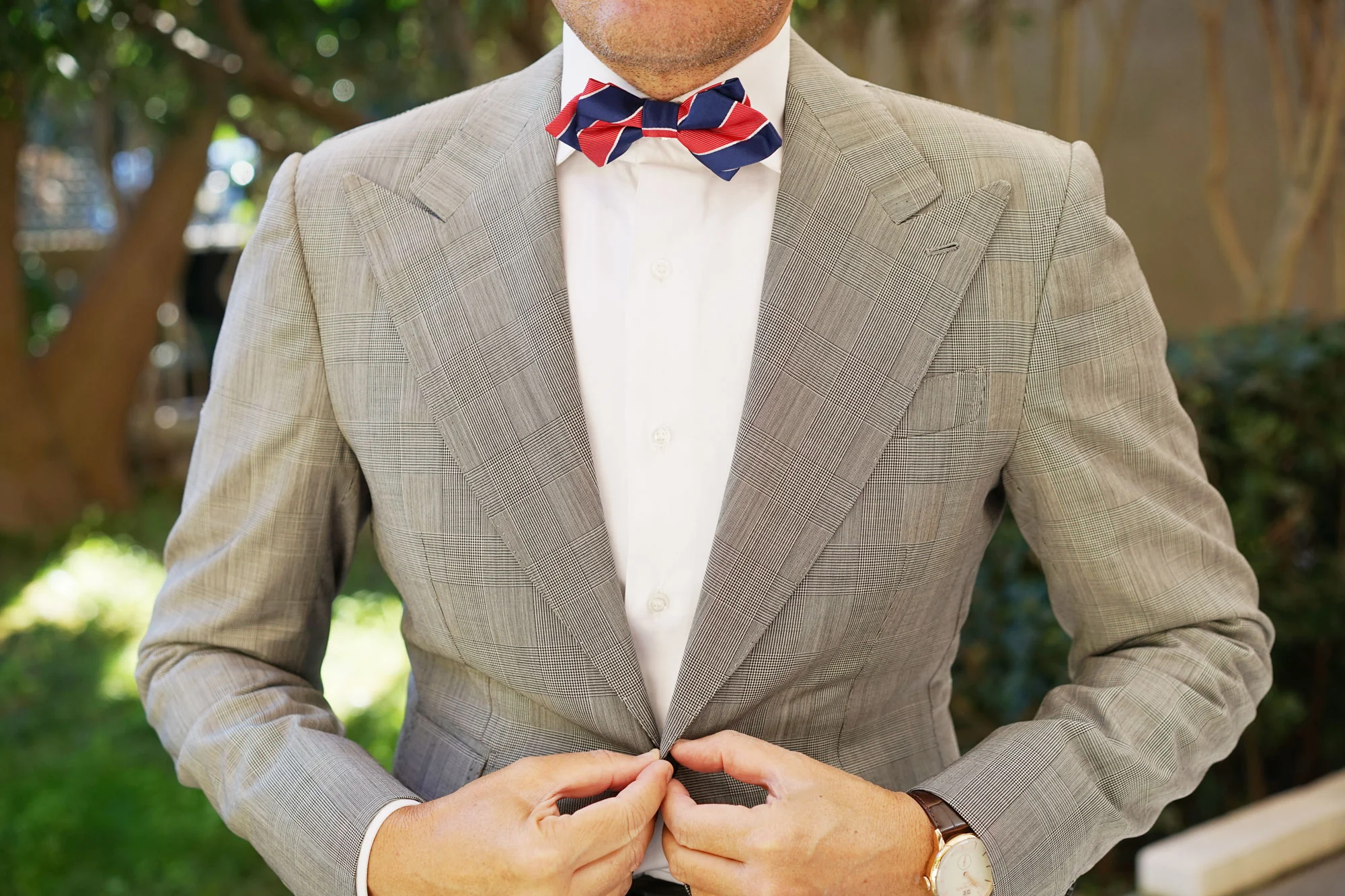 Navy Blue White and Red Diagonal Diamond Bow Tie - Image 3