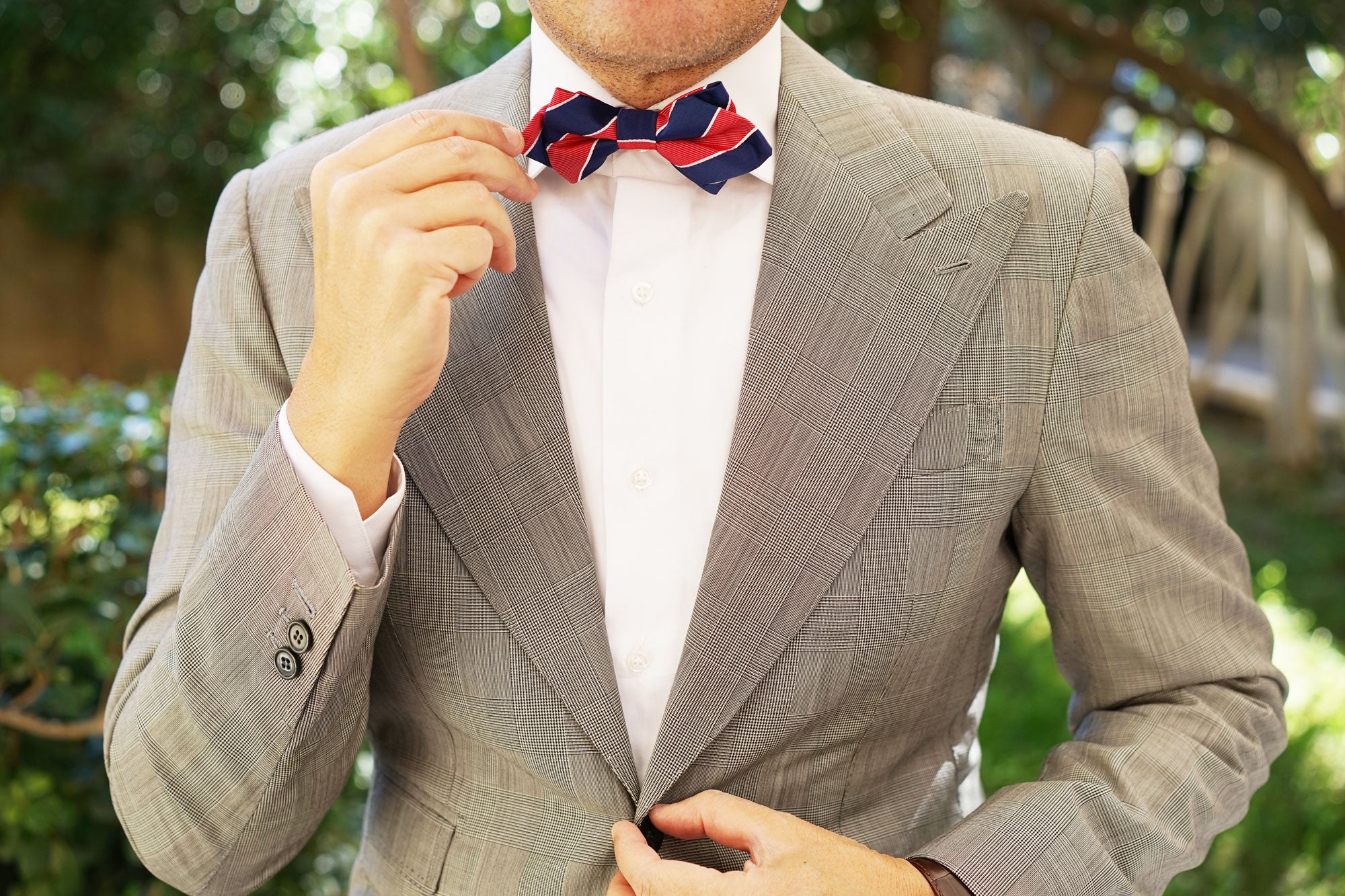 Navy Blue White and Red Diagonal Diamond Bow Tie - Image 5