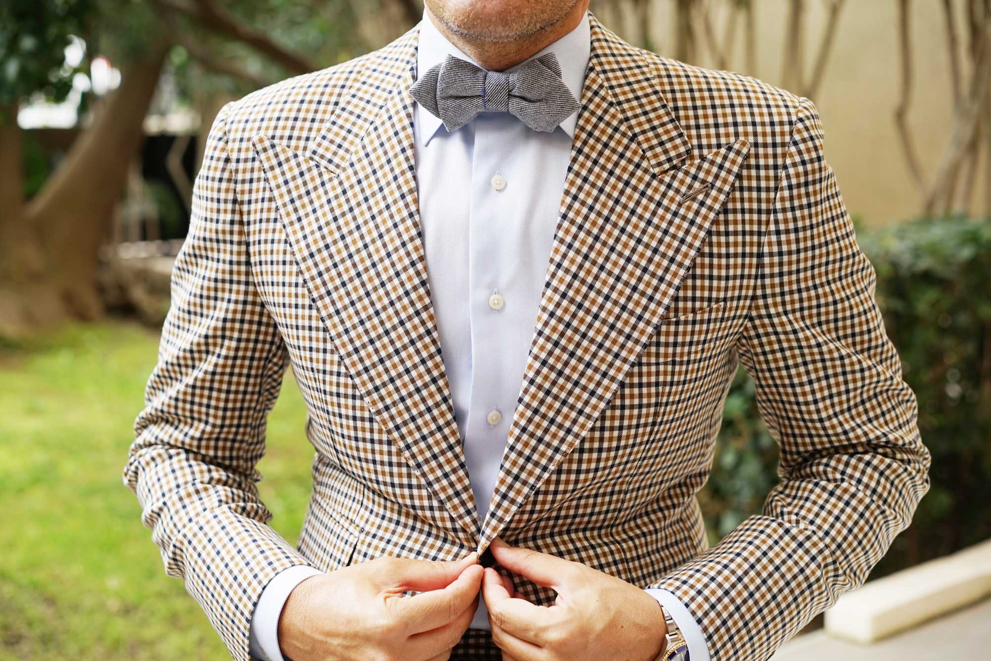 Navy Blue & White Twill Stripe Linen Diamond Bow Tie - Image 4