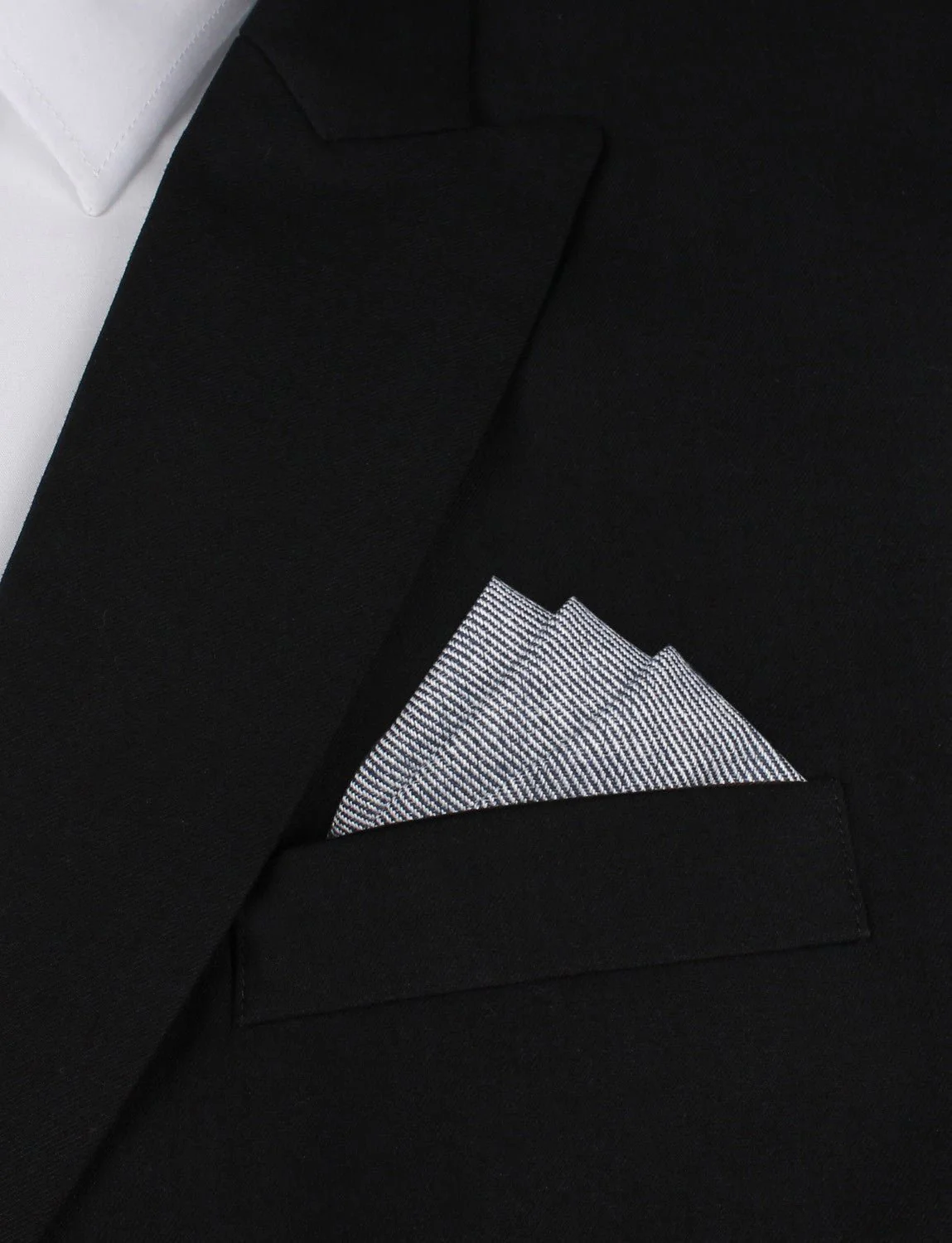 Navy Blue & White Twill Stripe Linen Pocket Square - Image 3