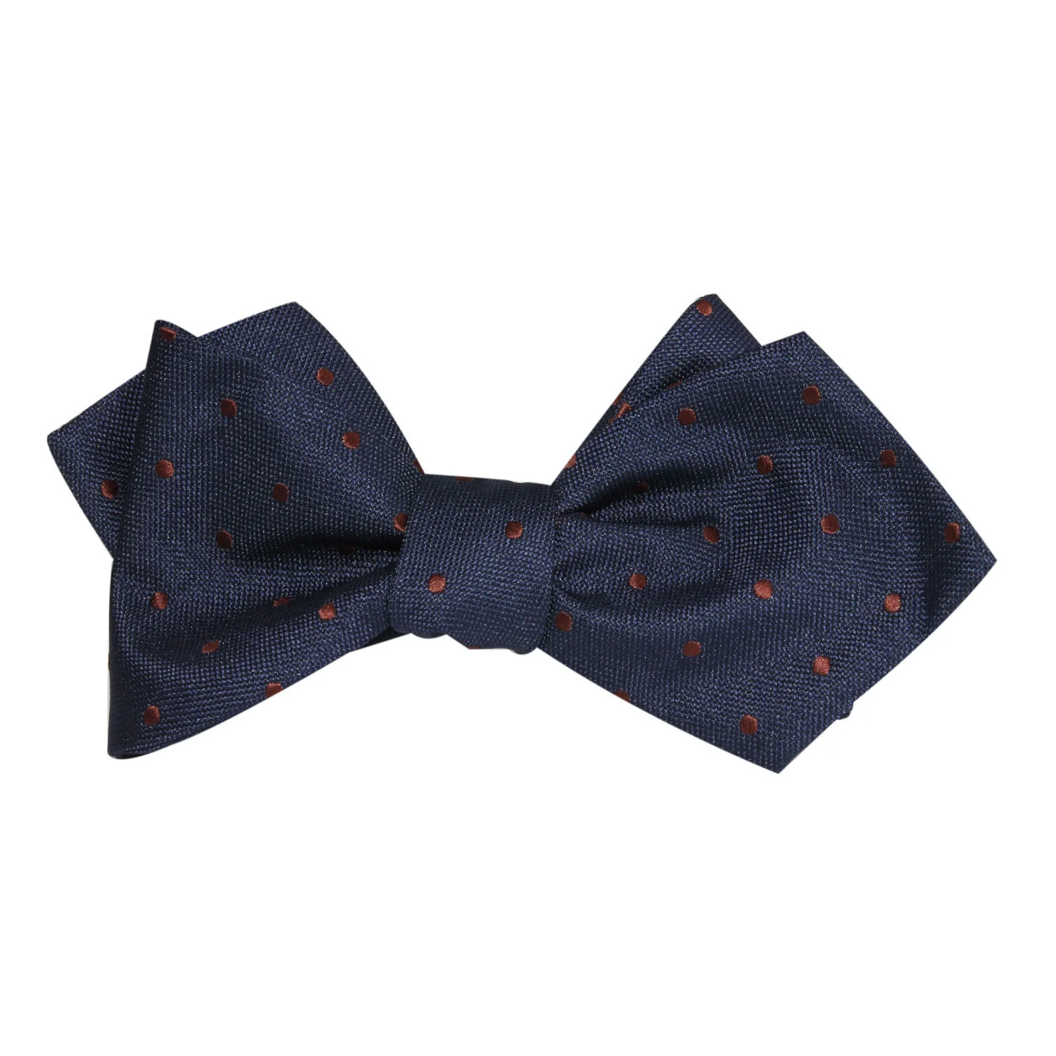 Navy Blue with Brown Polka Dots Self Tie Diamond Tip Bow Tie - Image 3