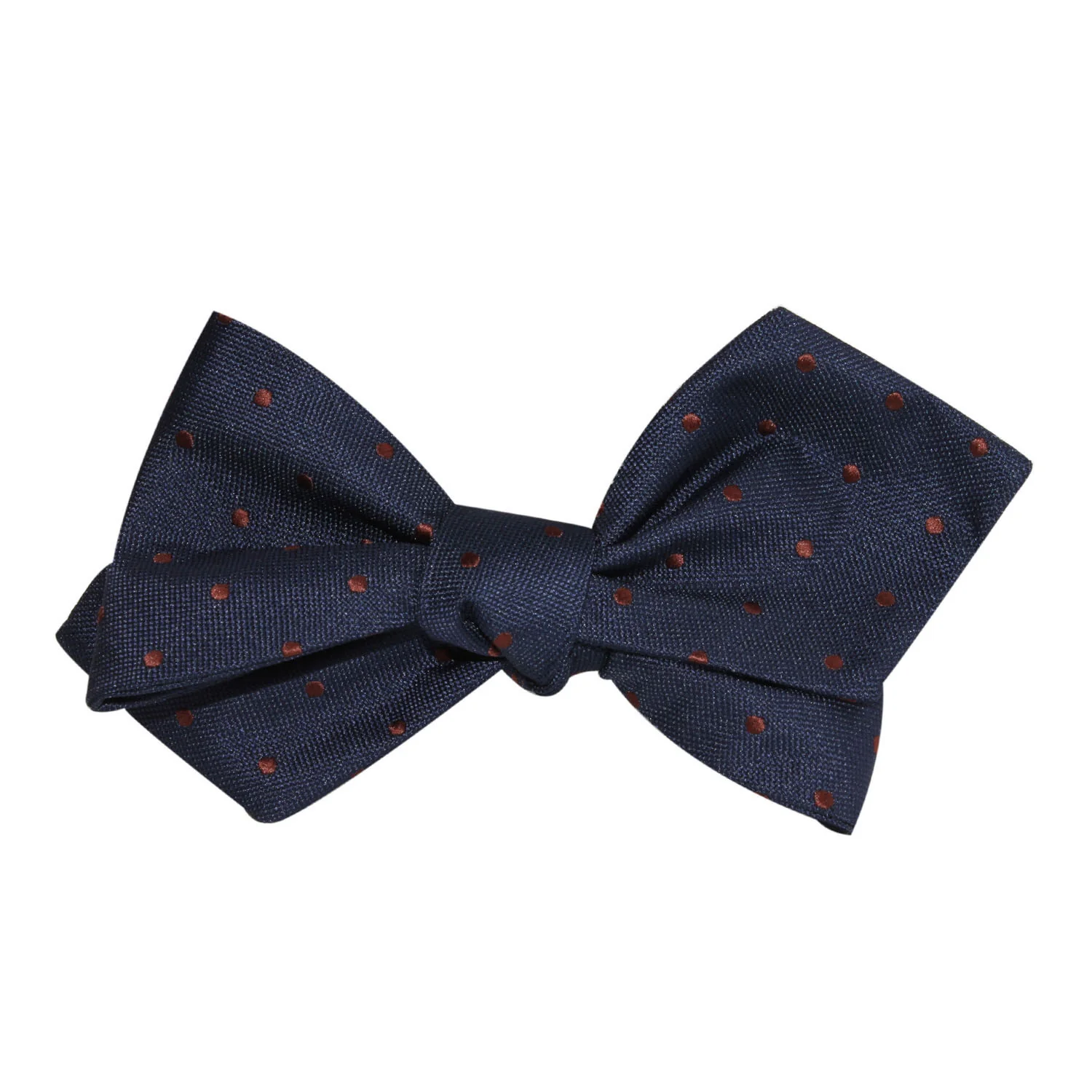 Navy Blue with Brown Polka Dots Self Tie Diamond Tip Bow Tie - Image 4