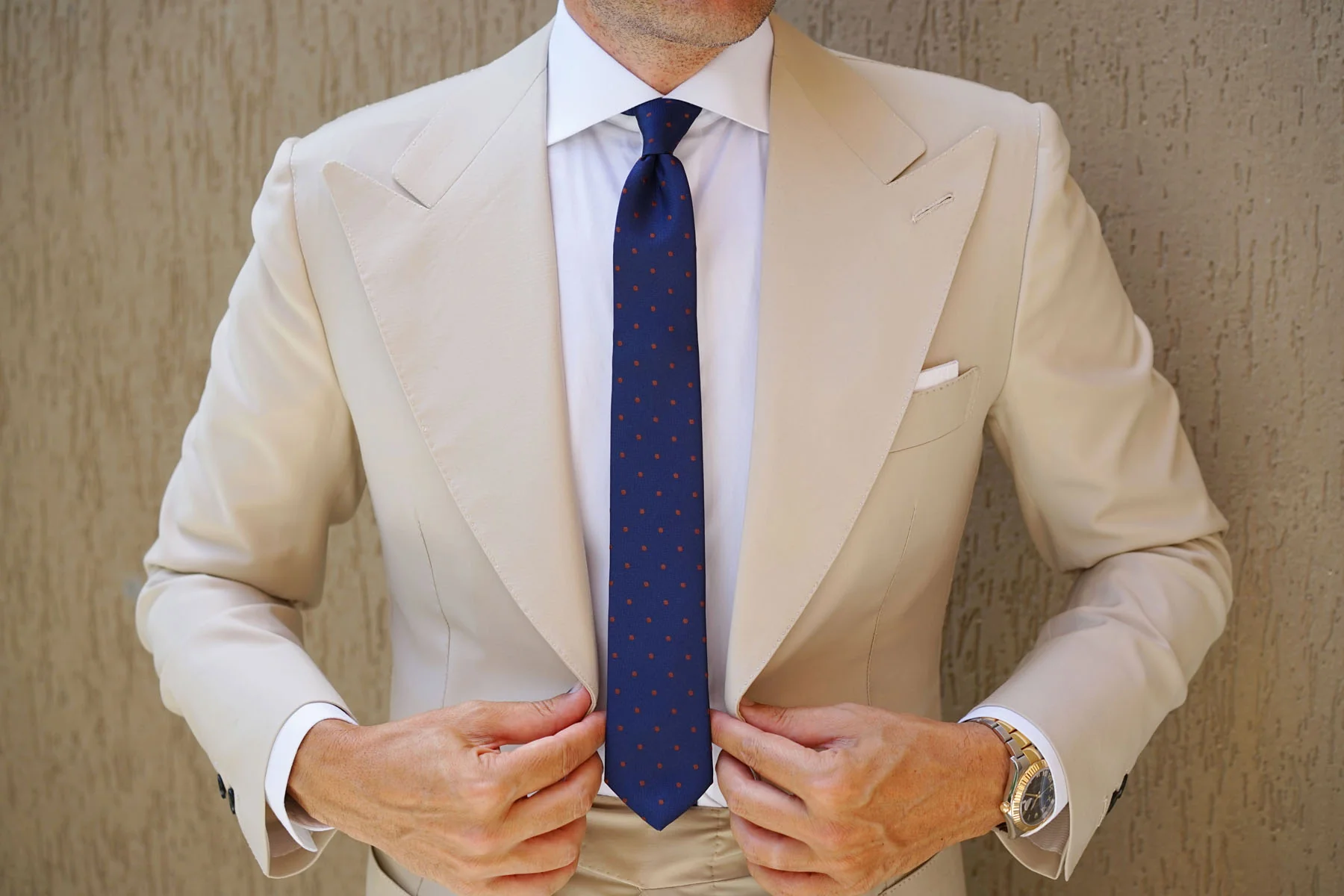 Navy Blue with Brown Polka Dots Skinny Tie - Image 5
