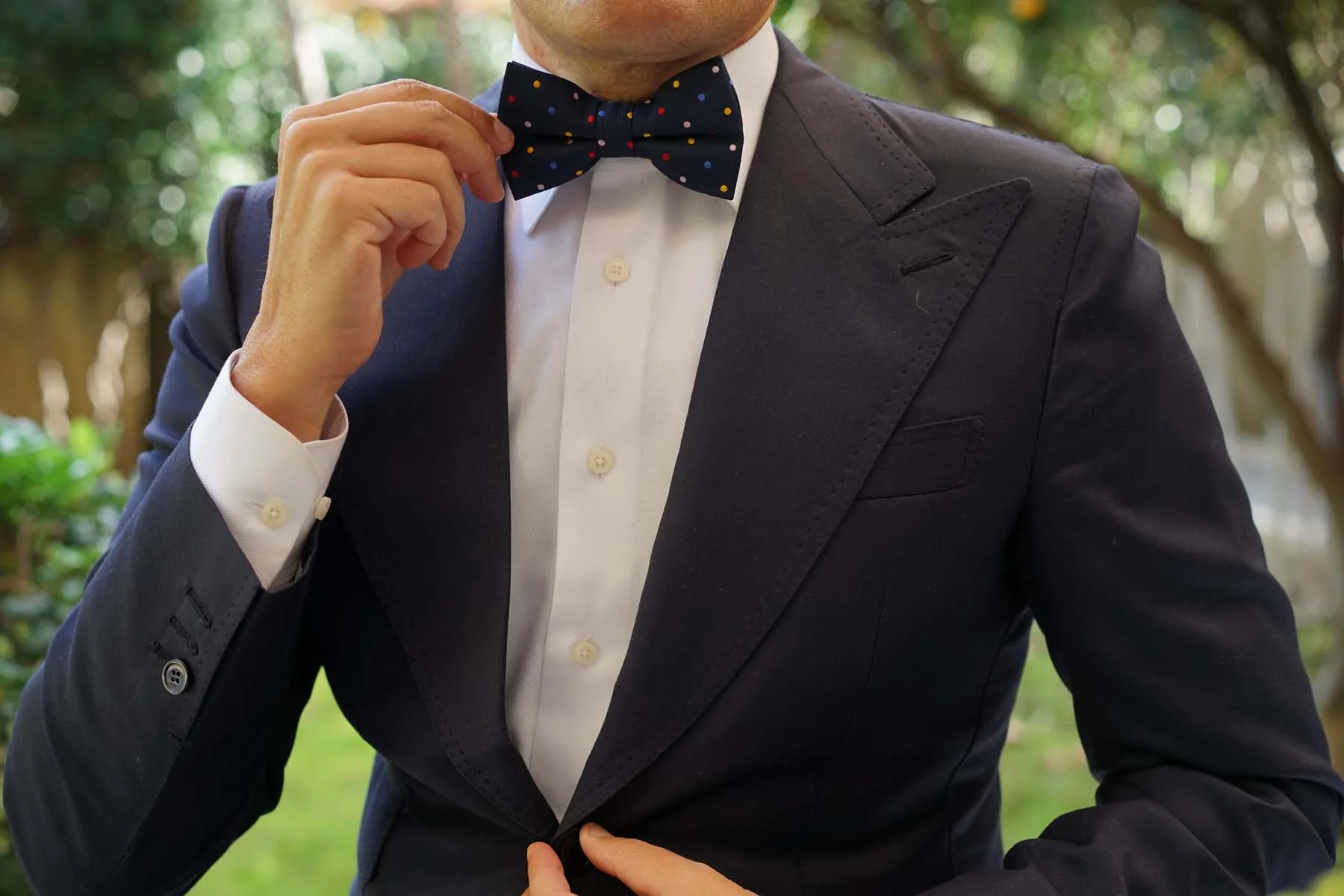 Navy Blue with Confetti Polka Dots Bow Tie - Image 3