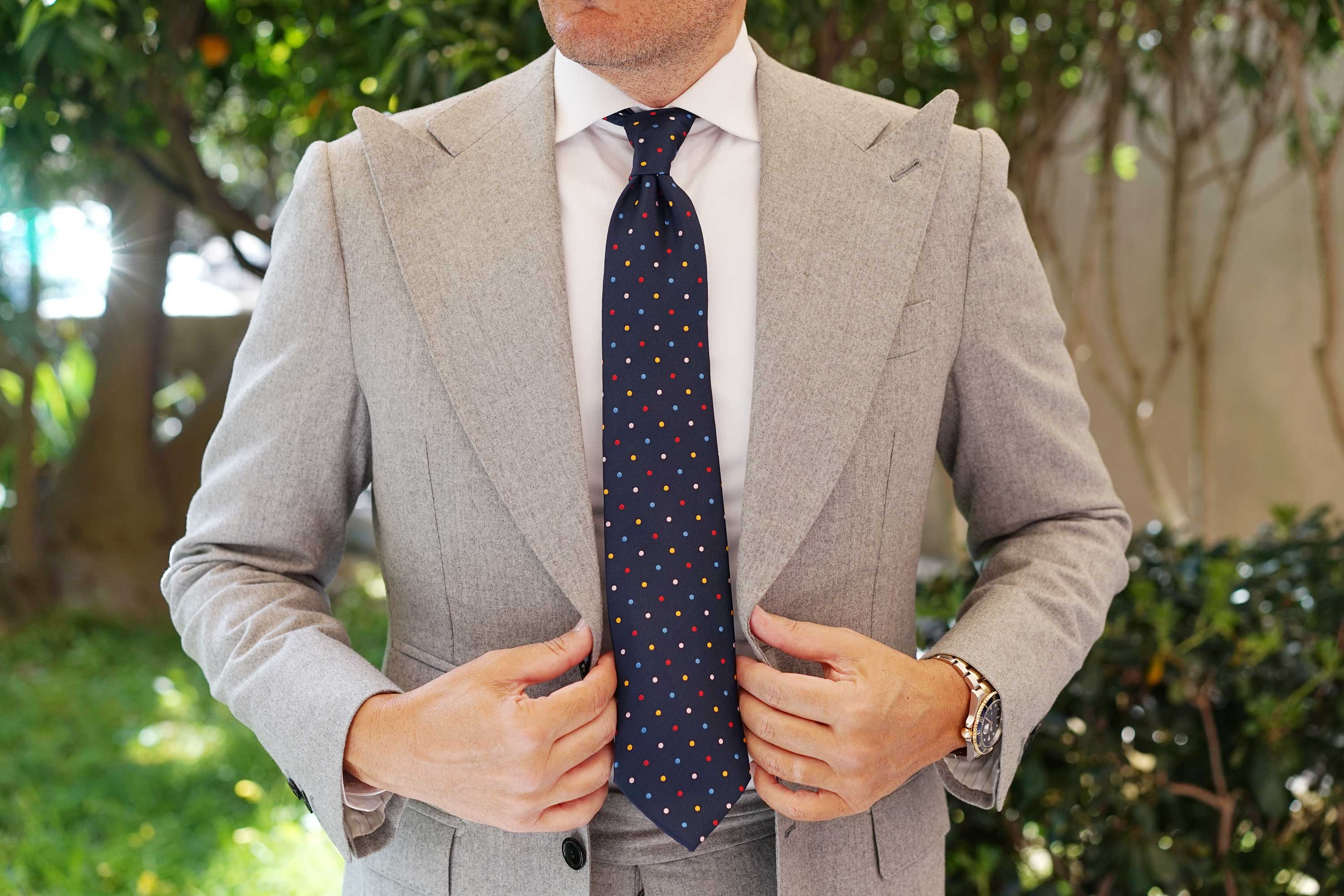 Navy Blue with Confetti Polka Dots Necktie - Image 8