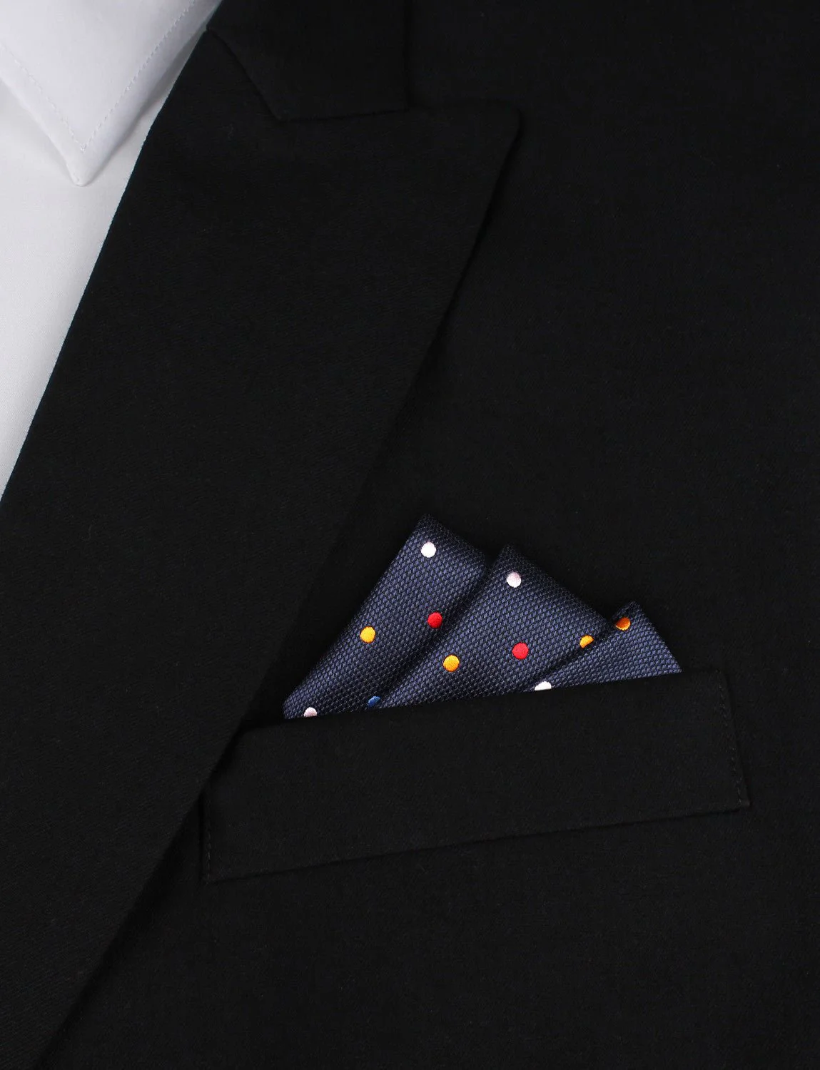 Navy Blue with Confetti Polka Dots Pocket Square - Image 3