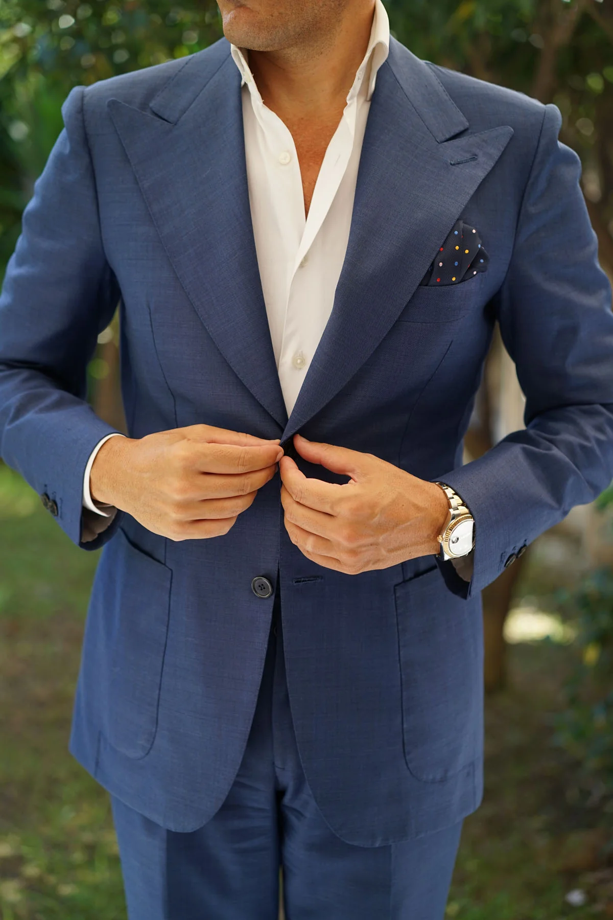 Navy Blue with Confetti Polka Dots Pocket Square - Image 9