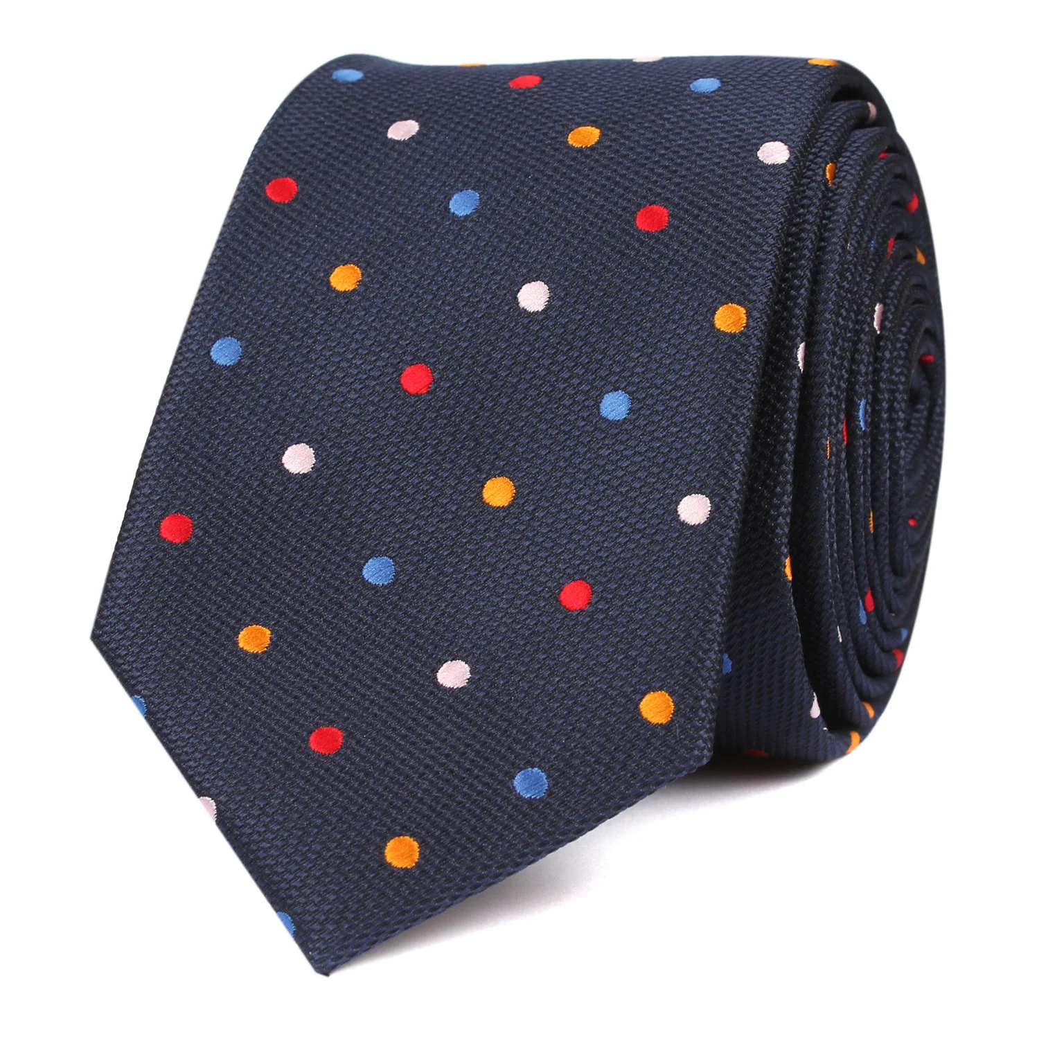 Navy Blue with Confetti Polka Dots Skinny Tie - Image 2