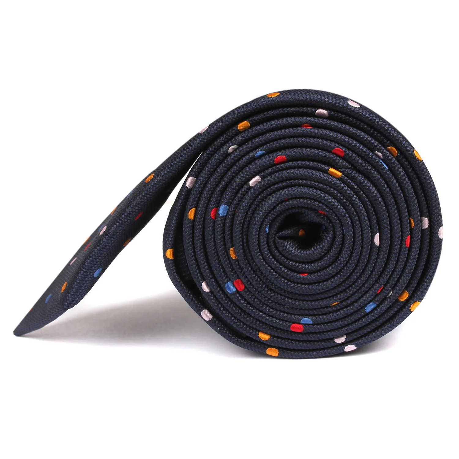 Navy Blue with Confetti Polka Dots Skinny Tie - Image 3