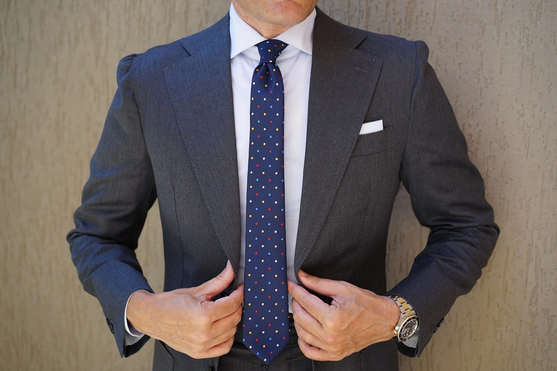 Navy Blue with Confetti Polka Dots Skinny Tie - Image 7
