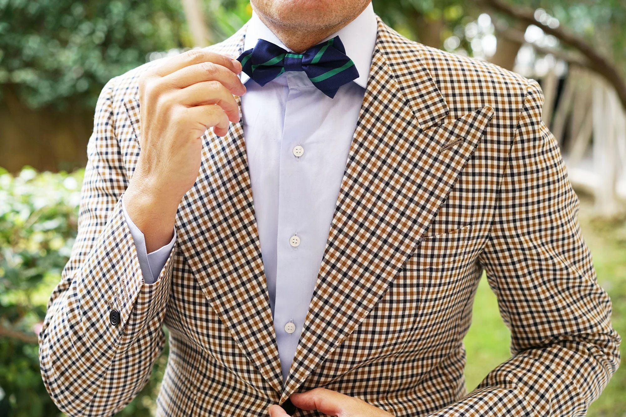 Navy Blue with Green Stripe Diamond Bow Tie - Image 7