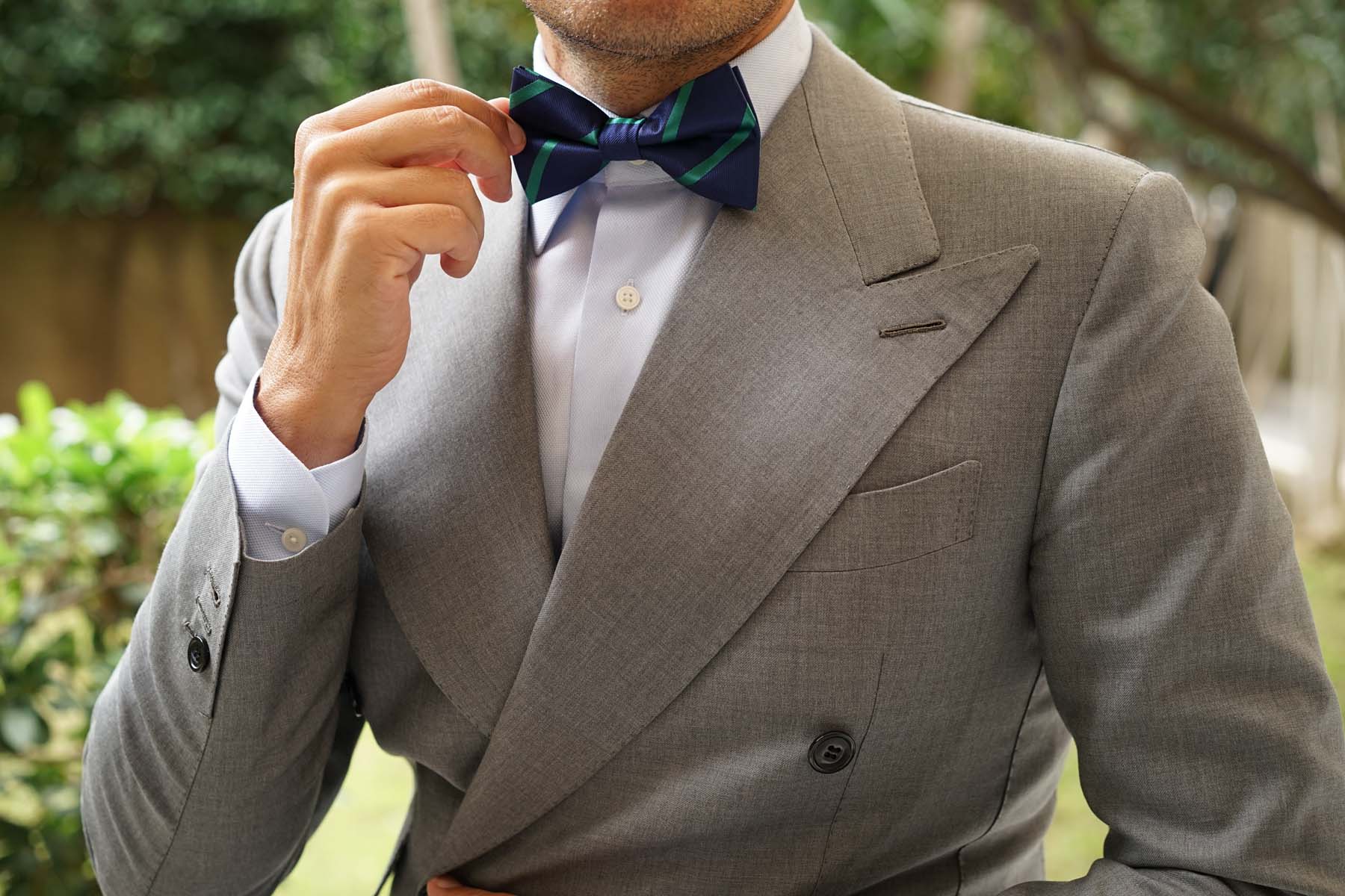 Navy Blue with Green Stripes Bow Tie - Image 3