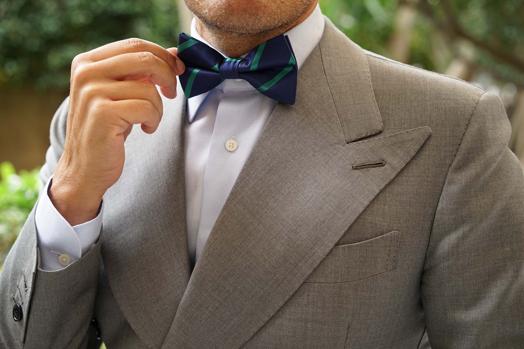 Navy Blue with Green Stripes Bow Tie - Image 6