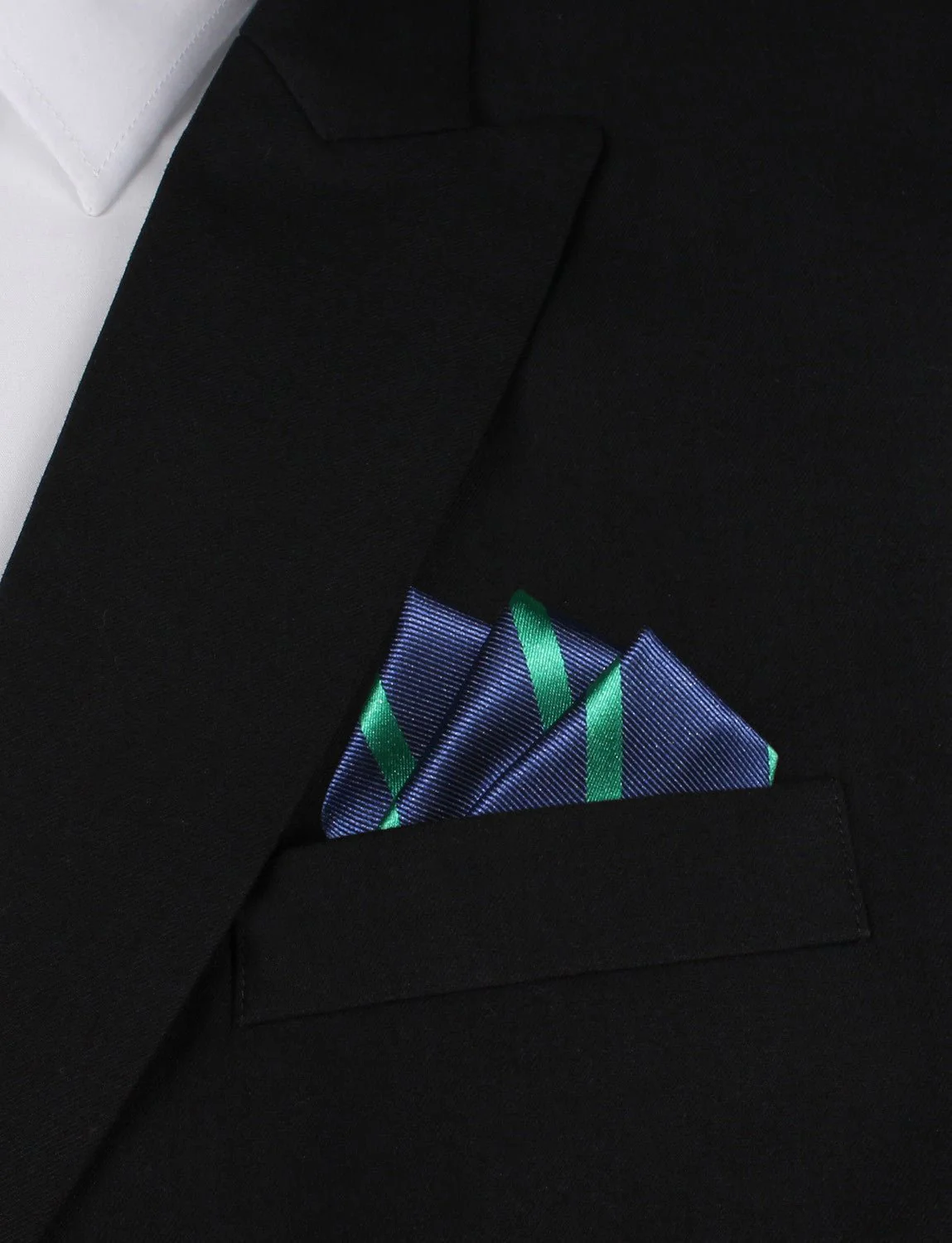 Navy Blue with Green Stripes Pocket Square - Image 3