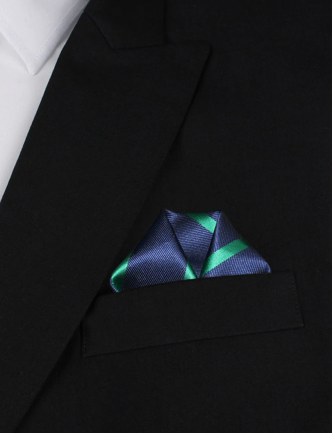Navy Blue with Green Stripes Pocket Square - Image 4