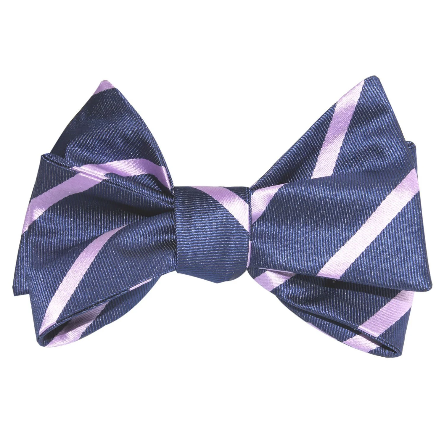 Navy Blue with Lavender Purple Stripes Self Tie Bow Tie - Image 3