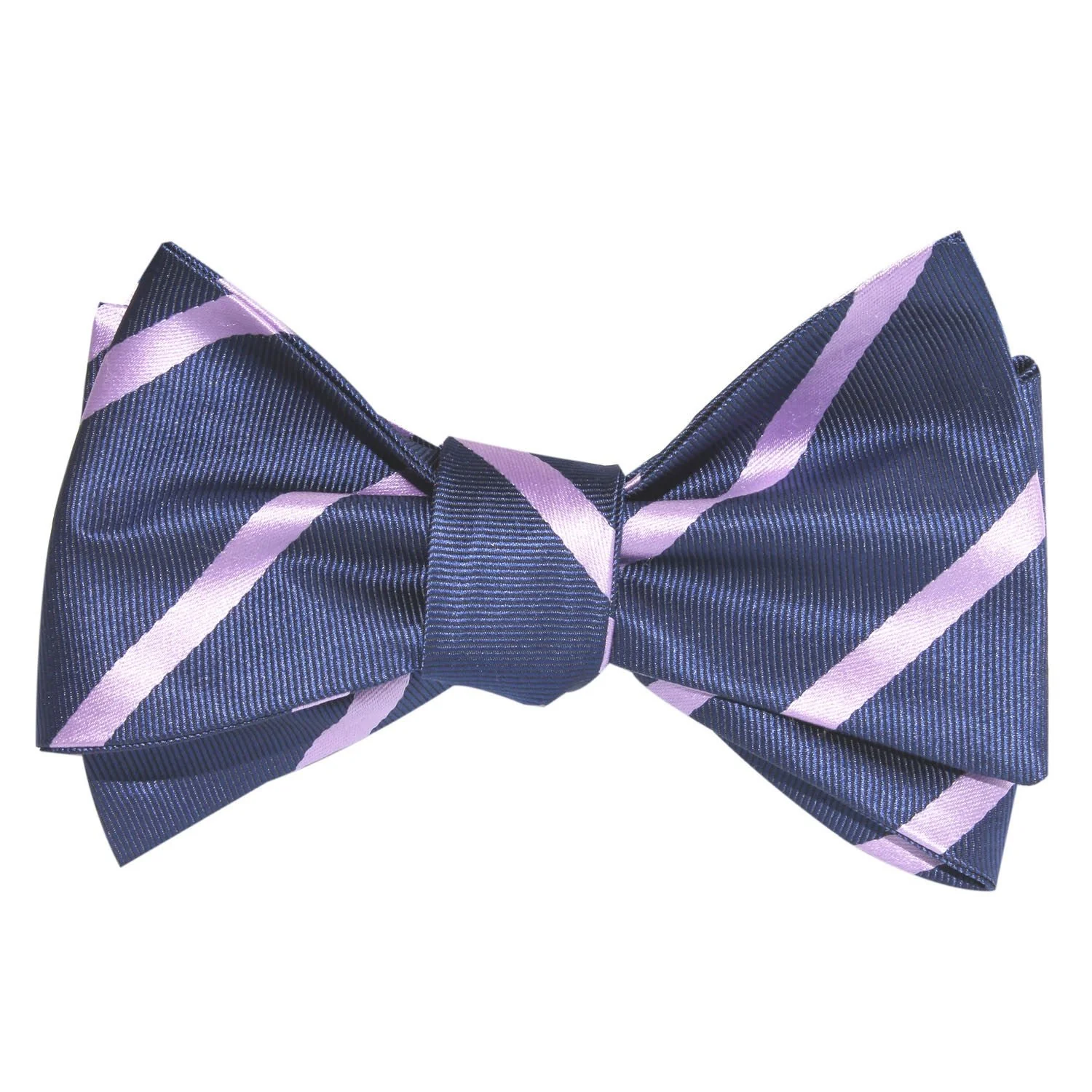 Navy Blue with Lavender Purple Stripes Self Tie Bow Tie - Image 4
