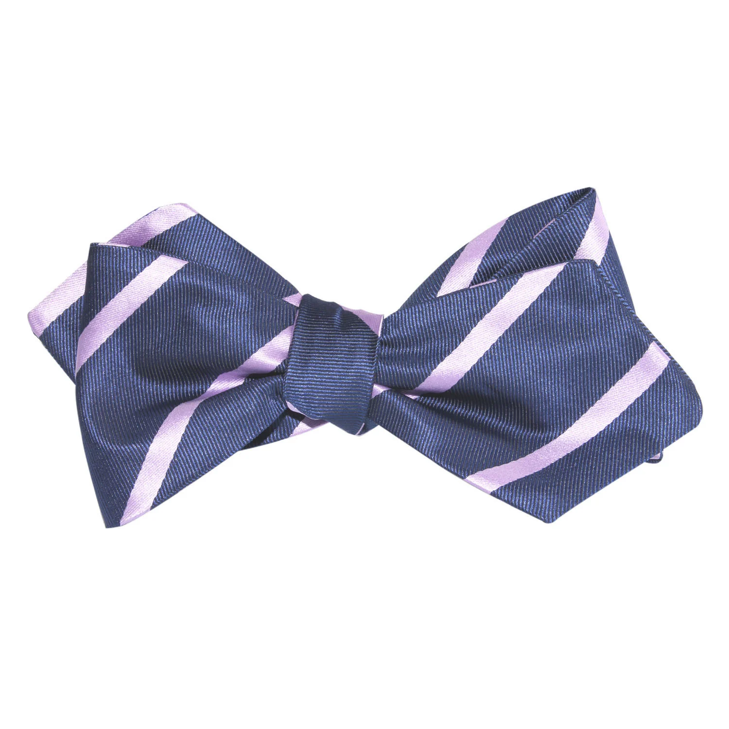 Navy Blue with Lavender Purple Stripes Self Tie Diamond Tip Bow Tie - Image 3
