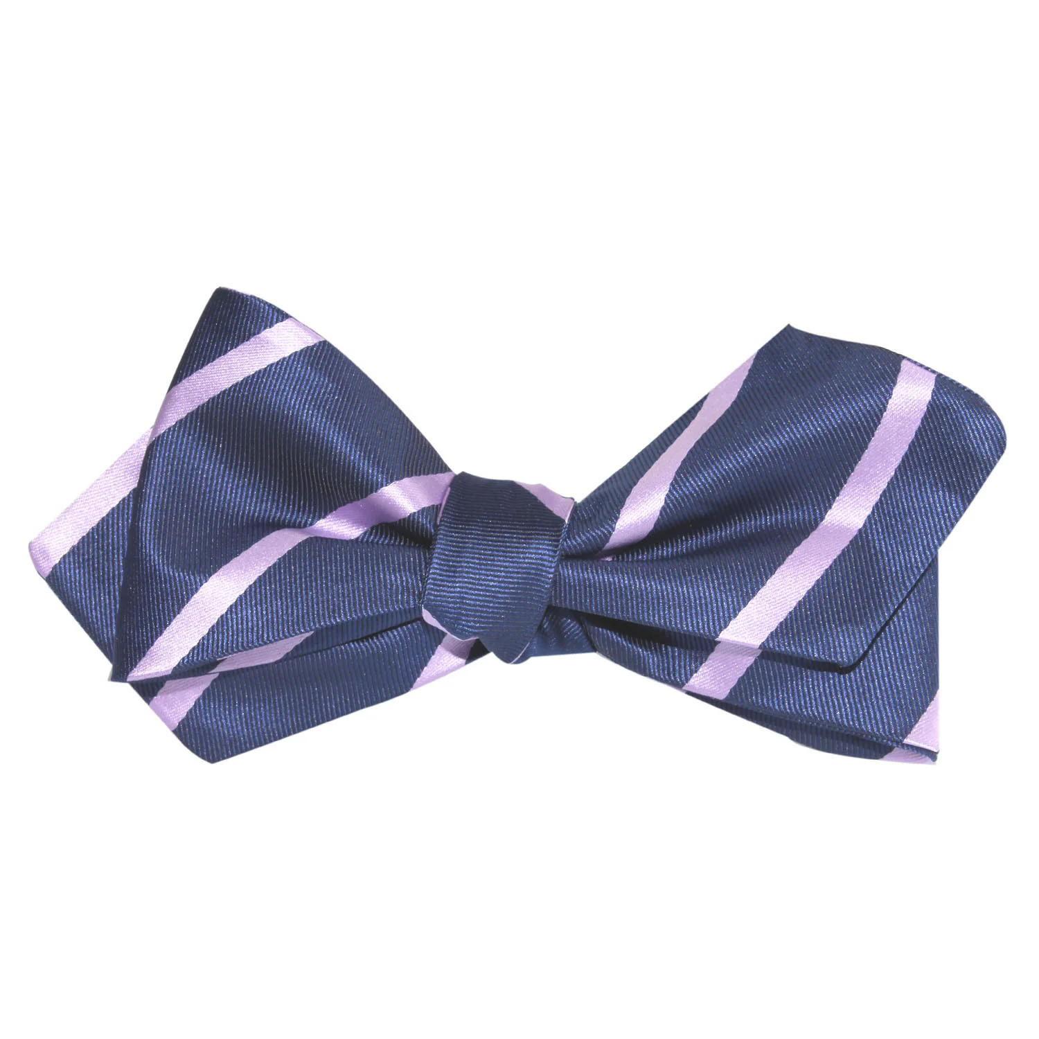 Navy Blue with Lavender Purple Stripes Self Tie Diamond Tip Bow Tie - Image 4