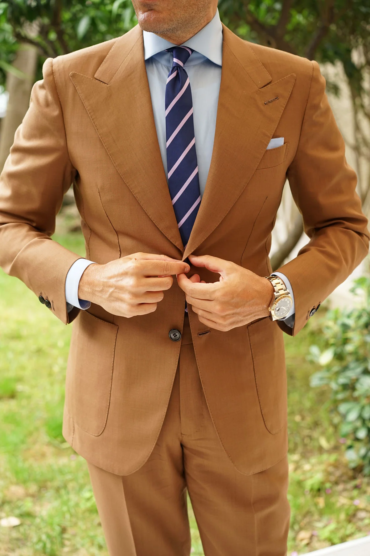 Navy Blue with Lavender Purple Stripes Skinny Tie - Image 9