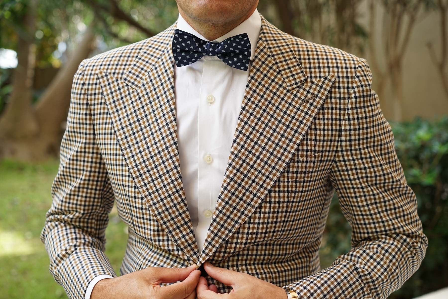 Navy Blue with Light Blue Pattern - Bow Tie - Image 5
