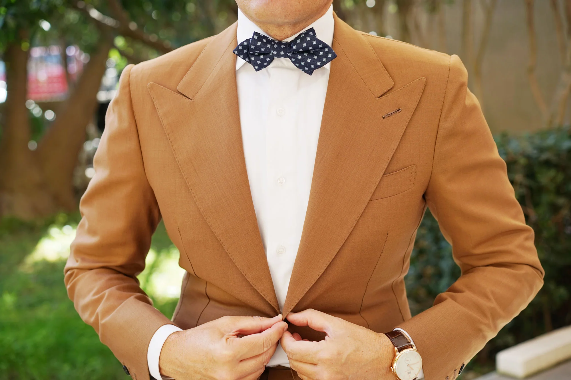 Navy Blue with Light Blue Pattern Diamond Bow Tie - Image 5