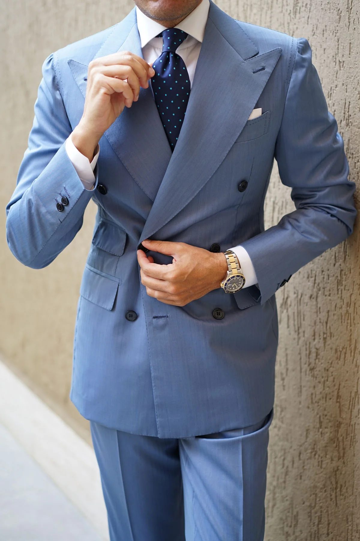 Navy Blue with Mint Blue Polka Dots Necktie - Image 14