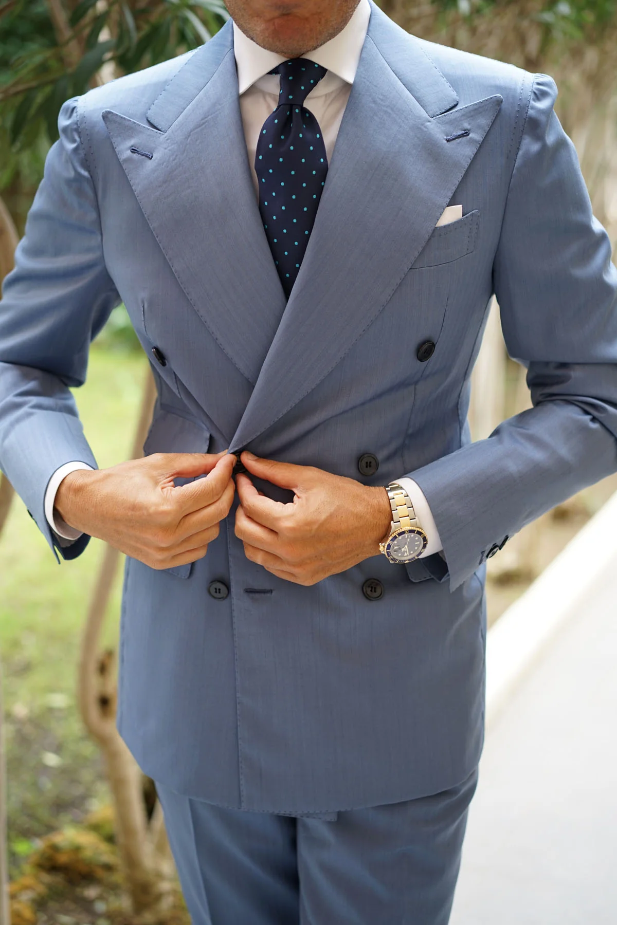 Navy Blue with Mint Blue Polka Dots Necktie - Image 7
