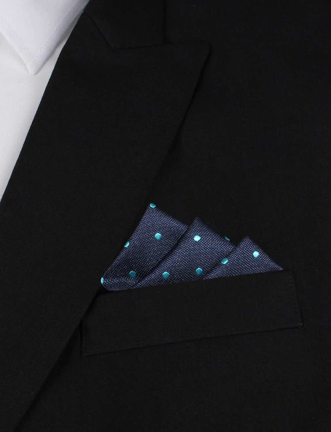 Navy Blue with Mint Blue Polka Dots Pocket Square - Image 3